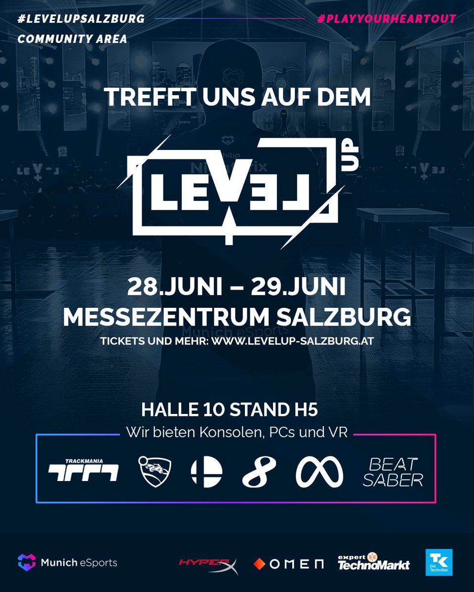 Munich eSports e.V. (@munich_esports) on Twitter photo Auch dieses Jahr dürfen wir wieder Teil des <a href="/levelupsalzburg/">LEVEL UP - The Gaming Festival</a> sein 🥳
Am 28. - und 29.06. könnt ihr uns an unserem Stand treffen, mit uns zusammen zocken, euch über den Verein informieren oder euch euren Stempel von der Level Up Challenge abholen.
Wir freuen uns auf euch 🫶 Auch dieses Jahr dürfen wir wieder Teil des <a href="/levelupsalzburg/">LEVEL UP - The Gaming Festival</a> sein 🥳
Am 28. - und 29.06. könnt ihr uns an unserem Stand treffen, mit uns zusammen zocken, euch über den Verein informieren oder euch euren Stempel von der Level Up Challenge abholen.
Wir freuen uns auf euch 🫶