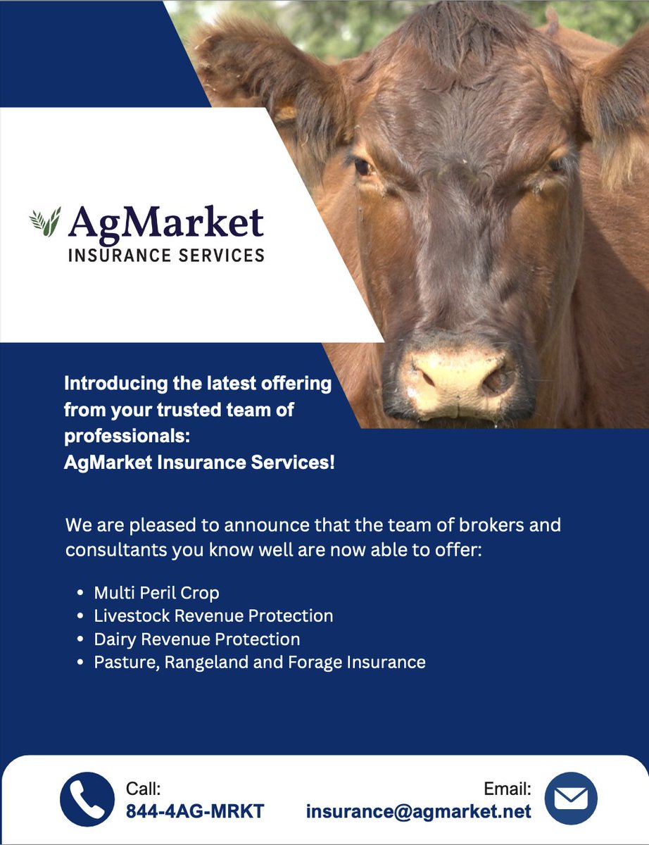 AgMarket.Net® (@agmarket_net) on Twitter photo ‼️Introducing the latest offering from your trusted team of professionals: AgMarket Insurance Services!
📲Call: 844-4AG-MRKT
✉️E-mail: insurance@agmarket.net ‼️Introducing the latest offering from your trusted team of professionals: AgMarket Insurance Services!
📲Call: 844-4AG-MRKT
✉️E-mail: insurance@agmarket.net