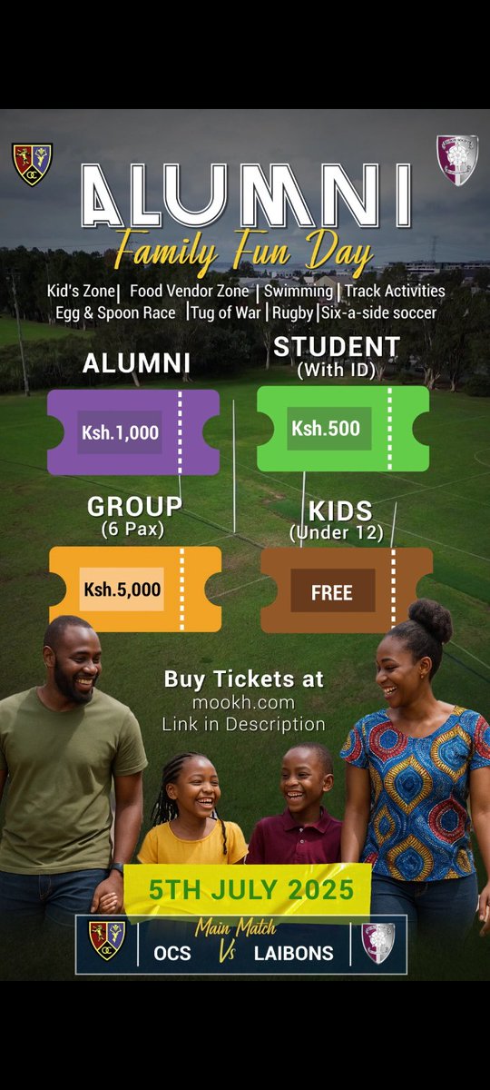 The Laibon Society (@laibonsociety) on Twitter photo Grab your tickets for the Ultimate Laibon Vs Old Cambrians Rugby Show Downvand Family Fun Day at Impala Grounds on 5th July. mookh.com/event/legends-…
<a href="/lenanaschool/">Lenana School</a> <a href="/OldCambrian/">Old Cambrian Society</a> Grab your tickets for the Ultimate Laibon Vs Old Cambrians Rugby Show Downvand Family Fun Day at Impala Grounds on 5th July. mookh.com/event/legends-…
<a href="/lenanaschool/">Lenana School</a> <a href="/OldCambrian/">Old Cambrian Society</a>