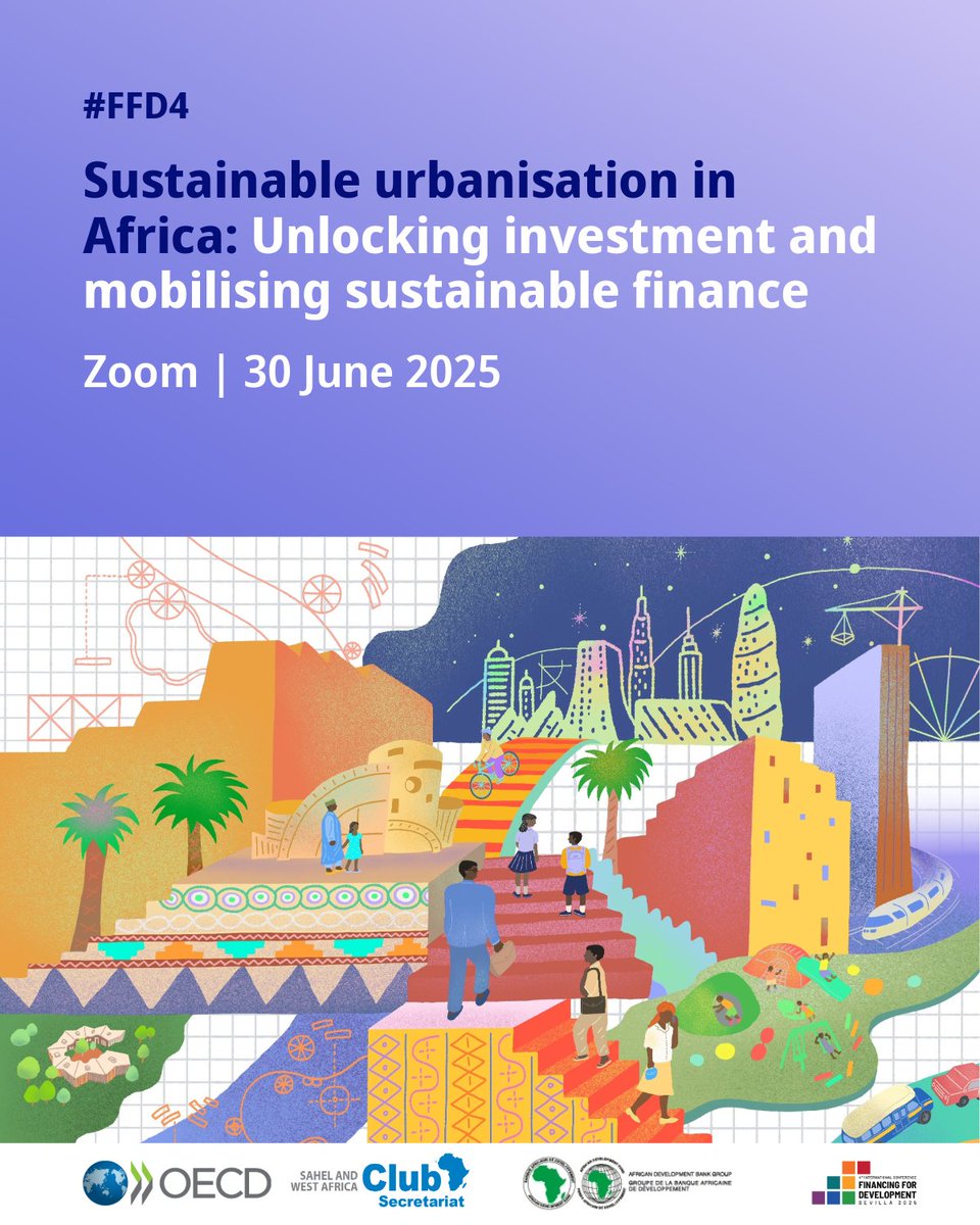 SWAC OECD (@swac_oecd) on Twitter photo 🌍 At #FFD4, we are hosting a side event with <a href="/AfDB_Group/">African Development Bank Group</a> on financing sustainable urban growth in Africa.
Why cities need more—and better—investment for inclusive, climate-resilient futures.
🗓 30 June | 🕣 10:30-12:00 (Paris) meetoecd1.zoom.us/webinar/regist… 🌍 At #FFD4, we are hosting a side event with <a href="/AfDB_Group/">African Development Bank Group</a> on financing sustainable urban growth in Africa.
Why cities need more—and better—investment for inclusive, climate-resilient futures.
🗓 30 June | 🕣 10:30-12:00 (Paris) meetoecd1.zoom.us/webinar/regist…