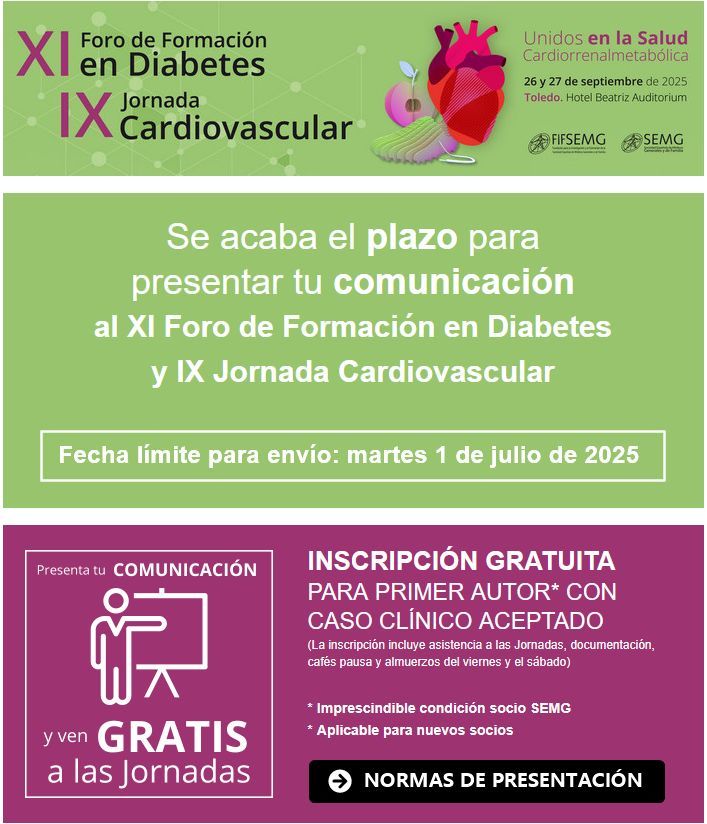 🆓¿Quieres conseguir una beca de inscripción para el ➡️ XI Foro de Formación en Diabetes y IX Jornada Cardiovascular? 

⏳ Presenta tu comunicación antes del 🔚 1 de julio de 2025 ❗ 

🔗 Toda la información y normas disponibles en buff.ly/A38pWi2

👨‍⚕️ 👩‍⚕️ Te esperamos los