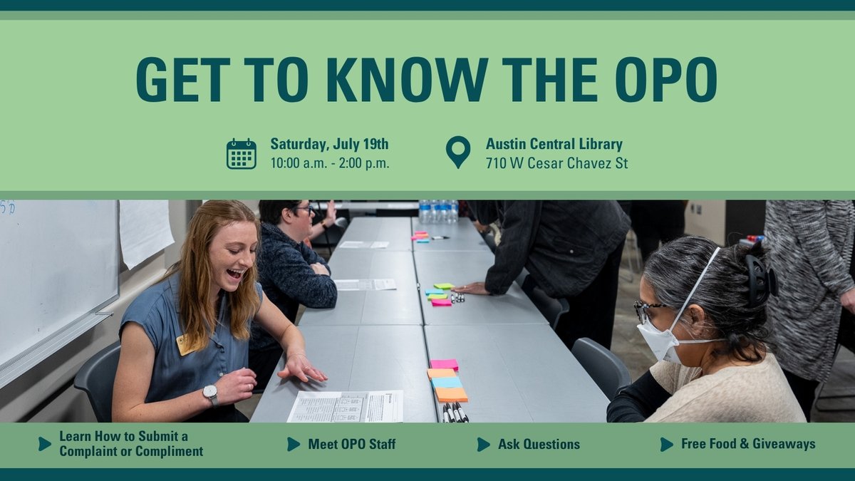 The Office of Police Oversight exists to ensure public safety works for everyone in Austin. 
 Join us on July 19 to ask questions, share your experiences, and help build a more informed and equitable city. 
 🎟️ ow.ly/PqSA50WaWii  
 #PoliceOversight