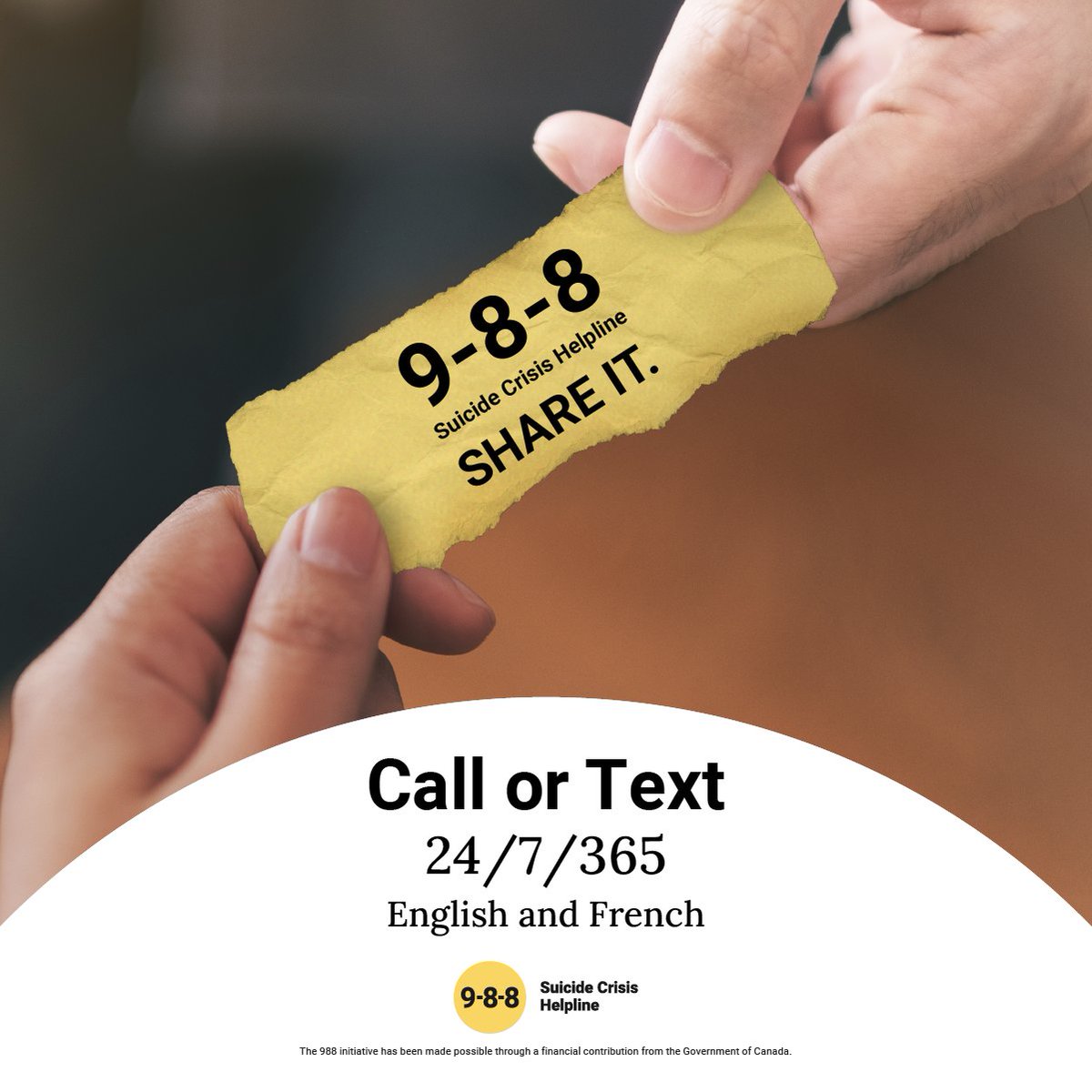 SOAR Community Services (@soarcs_) on Twitter photo Know it. Save it. Share it.
Weāre asking everyone to share 9-8-8 so it can reach people when they need it most.
You can help too ā like and share this post to spread the word! Know it. Save it. Share it.
Weāre asking everyone to share 9-8-8 so it can reach people when they need it most.
You can help too ā like and share this post to spread the word!