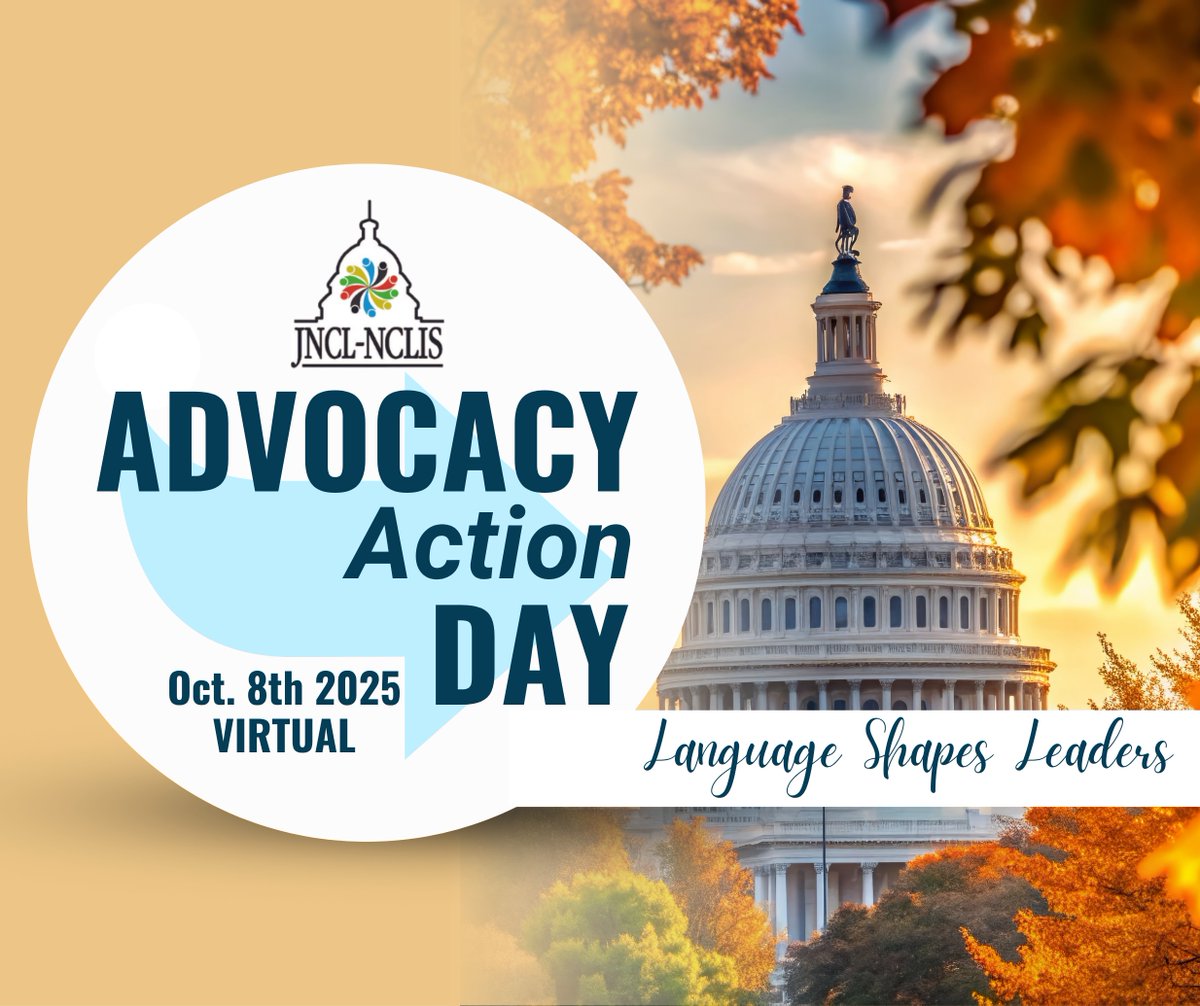 📢 Calling all language advocates!

Join us virtually on Oct 8, 2025 for AAD25—a day to meet with legislators, build support for language education, and take action.

🖥️ Zoom | 9AM–6PM ET 👉 Register: bit.ly/4jKLcCa

#AAD25 #LanguageAdvocacy #JNCL #PolicyMatters