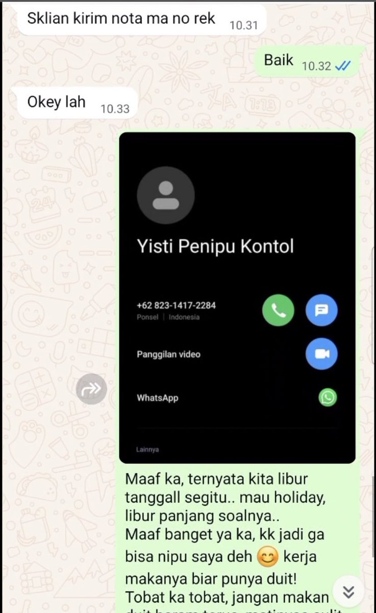 adiDIIIII_'s tweet photo. HATI-HATI UNTUK YANG PUNYA USAHA

Ini orang suka nipu banyak pengusaha ga tau apa tujuannya, anjg emng. Orang mau usaha mau nipu nipu, alhamdulillahnya usaha gw ga kena karna riset ke semua sosmed dan check ke get kontak. Tapi pas mau di totalin balesan dia kek tai aja https://t.co/09F6qlCuNn