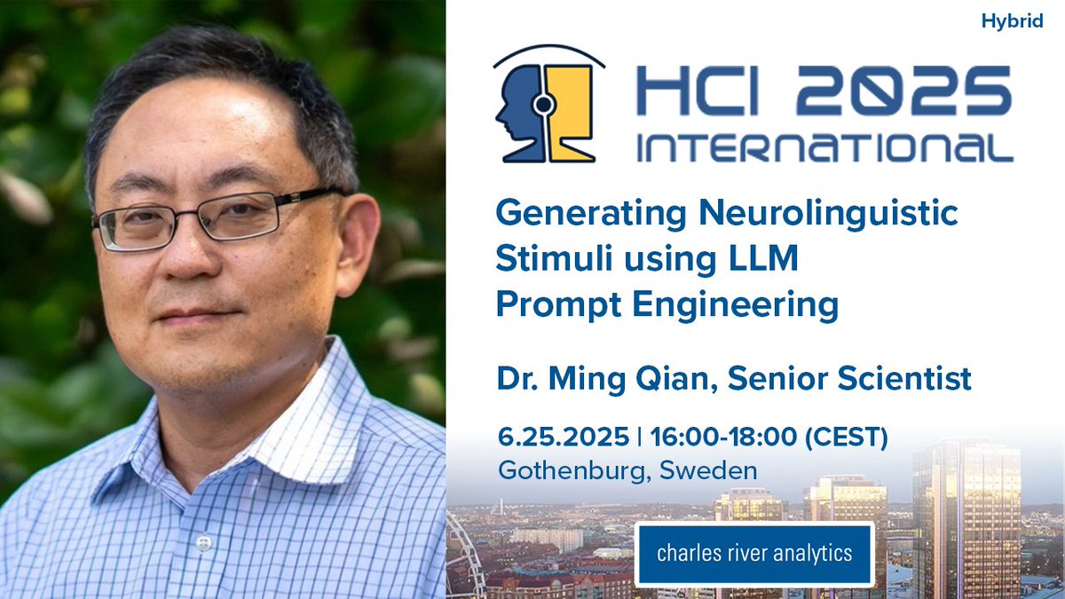 Headed to <a href="/hciinews/">HCII NEWS</a> 2025 International?

Be sure to catch Dr. Ming Qian’s session on Generating Neurolinguistic Stimuli using #LLM Prompt Engineering—an exciting intersection of #AI and human cognition.

ow.ly/5hca50WcWtt