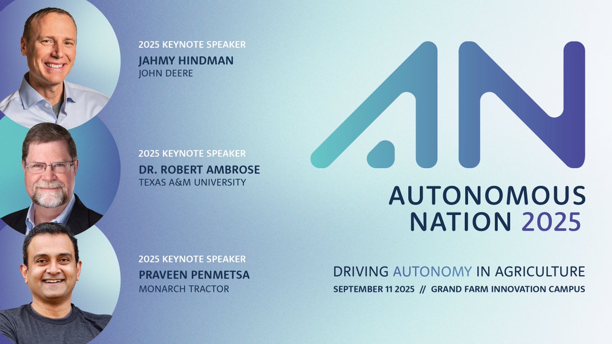 TheGrandFarm's tweet image. Join us Sept. 11 for Autonomous Nation 2025 at Grand Farm’s Innovation Campus in Casselton, ND! Hear from leaders at John Deere, Monarch Tractor & Texas A&M, explore live tech demos, and connect with innovators. 🚀 Tickets: ow.ly/9SOA50Wf7RB