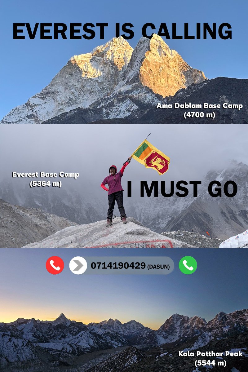 hiker_unknown's tweet photo. Dream Everest අපිත් එක්ක Everest Base Camp Trekking එක යන්න කැමති අය msg එකක් දාලා තියන්න.
Dasun - 0719450182 https://t.co/lPQg5tofuu