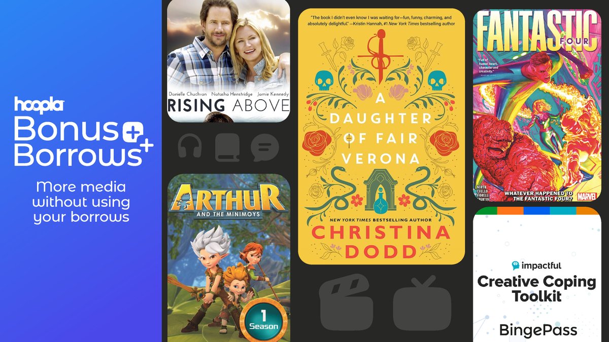 Run out of borrows? We've got you covered! ✅ Bonus Borrows will be available for the last seven days of June. Choose from these select titles without using your monthly borrows. 🌟 hoopla.app.link/N6QkwBPHfUb