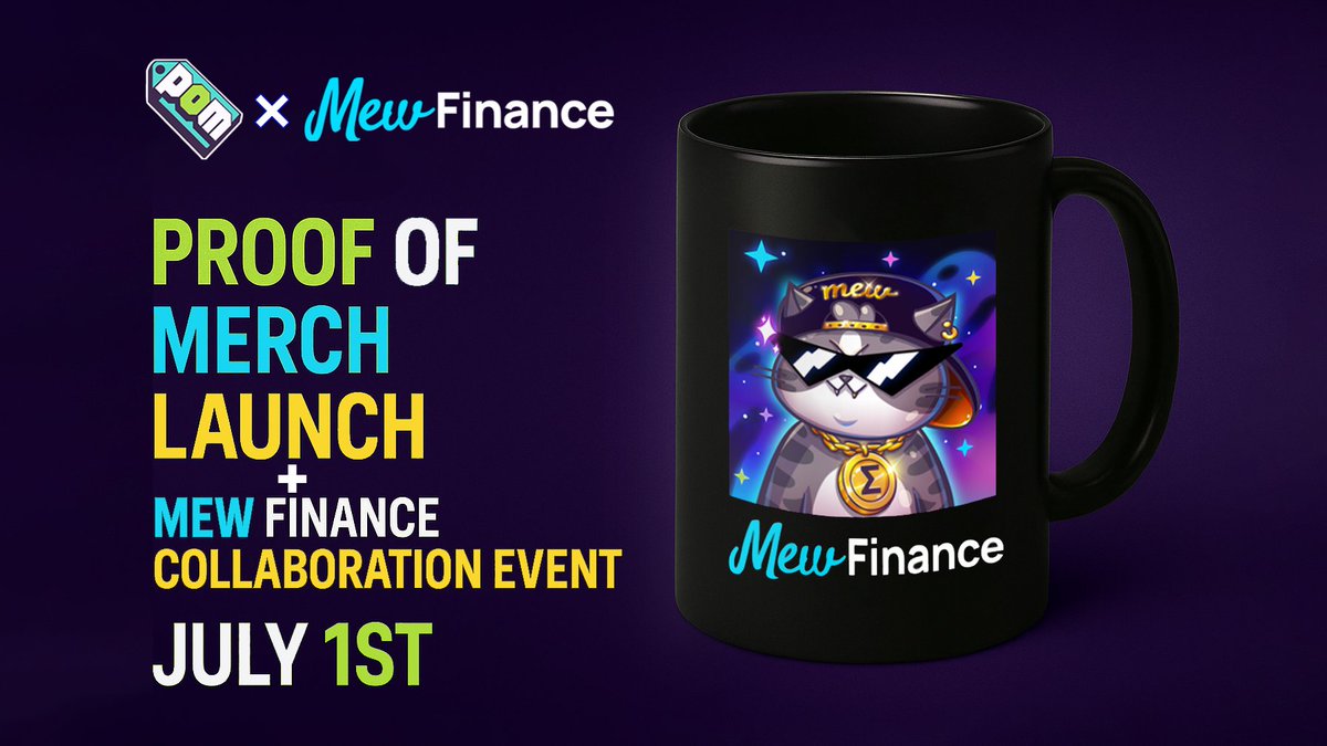 Proof of Merch Store opens July 1st.

proofofmerch.store

<a href="/Mew_finance/">MewFi | Dex & Tradehouse</a> holders, you’re in for more! — own a Mew Kitty NFT? You get to design your own mug and have it shipped. Unique. Yours. No two the same.

#ProofOfMerch #MewFinance #YourCoinsYourMerch