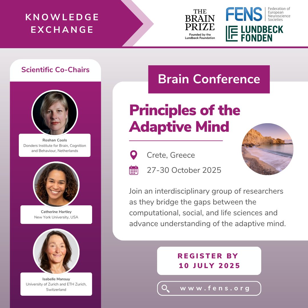 FENSorg's tweet image. Registration for the #BrainConference is OPEN! 🌟
🇬🇷 This October, the Brain Conference is heading to the beautiful island of Crete, and you’re invited! 🌟
🗓️ Deadline: 10 July 2025
👉 loom.ly/ei_yabg
@lundbeckfonden @BrainPrize
#FENS #TheBrainConference #Neuroscience…