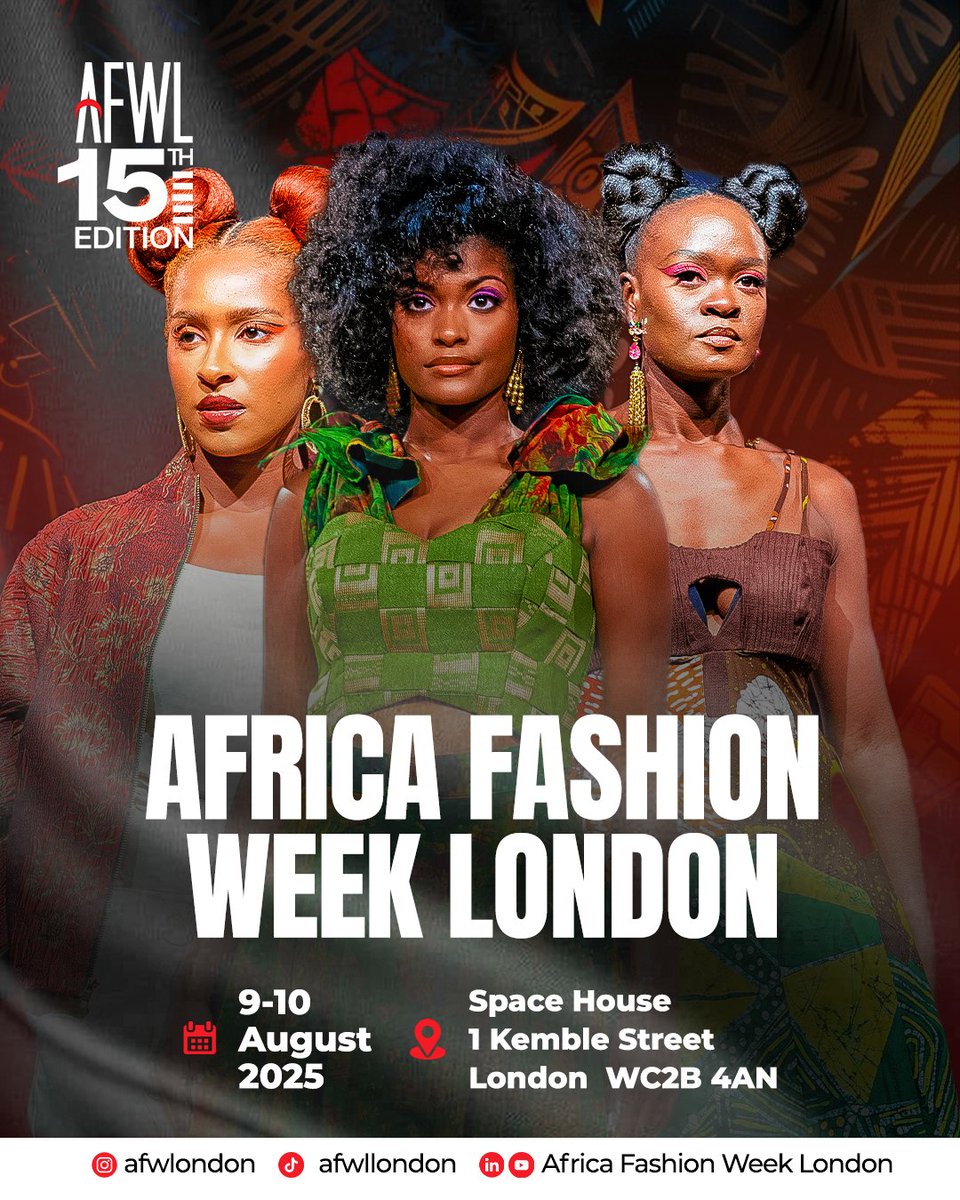 StyleAfrique's tweet image. Africa Fashion Week London Announces 15th Season on 9th &amp;amp; 10th August 

#styleafrique #fashionblogger #africanfashionshows #runwayshows #FashionWeek #AfricaFashionWeekLondon2024 #afwl2024

styleafrique.com/2025/06/24/afr…