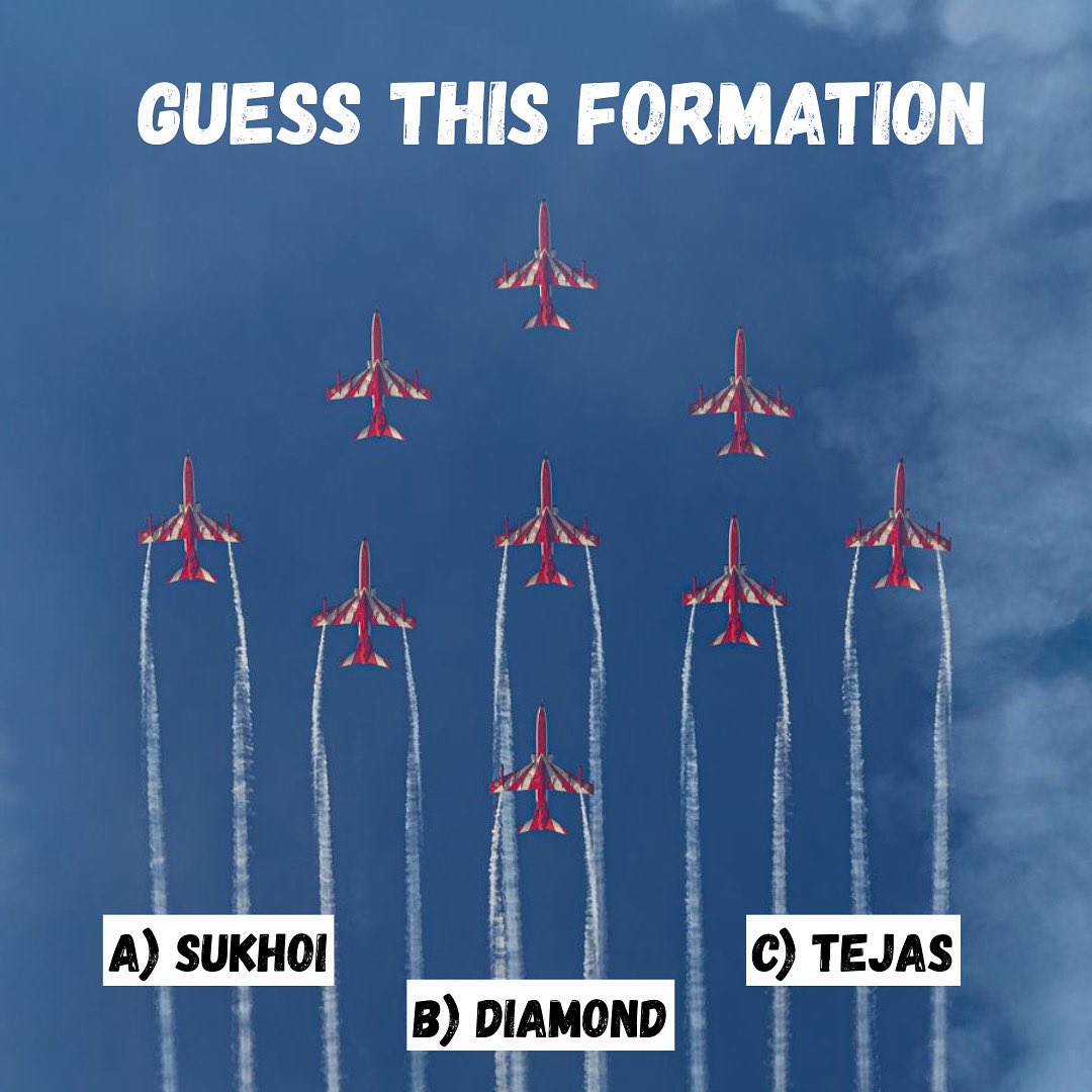 Suryakiran_IAF's tweet image. It’s SKAT QUIZ WEEK!
Head over to instagram.com/p/DLSSbY1PW2G/…
Guess the correct answer and you could win some super cool Suryakiran merchandise!
We’ll post a new question every day, and all you have to do is drop the right answer in the comments as fast as you can! ⏱️