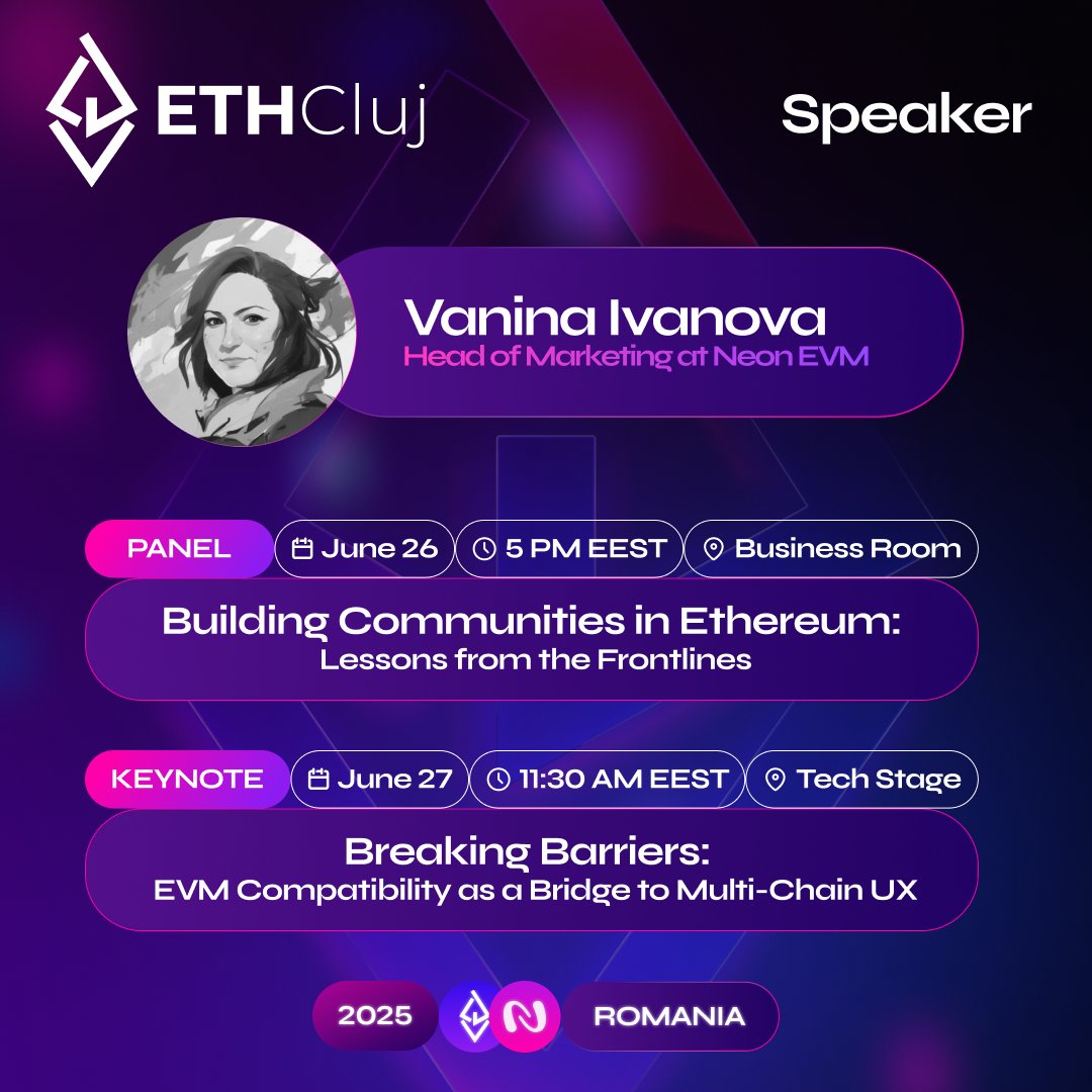 Neon_EVM's tweet photo. 🇷🇴 we’re in!

@ETHCluj is where Ethereum unites to make it work for everyone. We’re here to level it up, making it work on Solana too.

Our HoM @inks isn’t just talking multi-chain, she’s living it: multiple talks, in multiple days, on multiple stages.

Hit us up if you're there. https://t.co/Ms8cnIMyHH