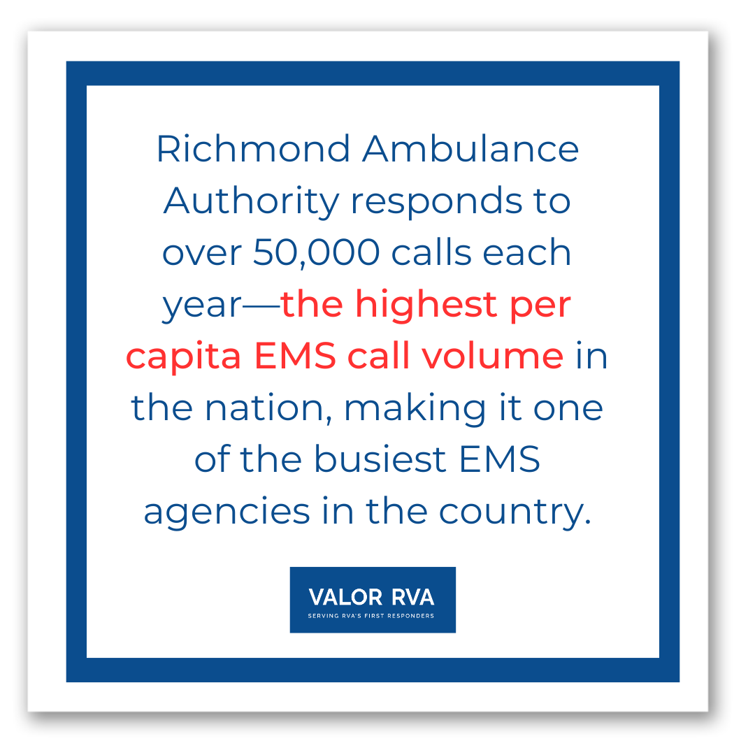 With over 50,000 calls annually, Richmond Ambulance Authority answers more calls per capita than any other EMS agency nationwide.

That’s not just a stat, it’s a reflection of the incredible dedication of our EMS professionals who show up, day and night, for our community. 🚑💙