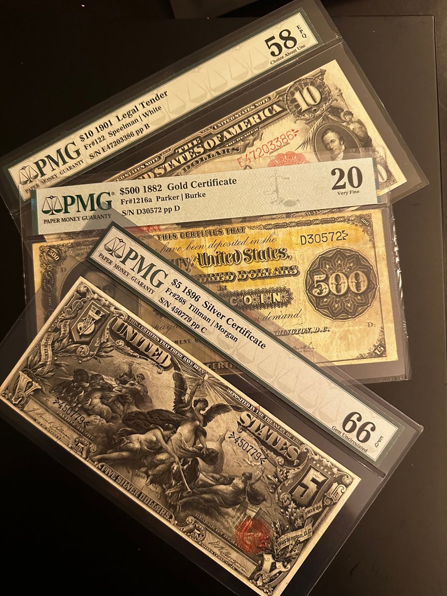 PaperMoneyChest's tweet image. Three giants. One photo.
🦬 1901 $10 Bison
🟡 1882 $500 Gold Certificate
⚡ 1896 $5 Educational Series

From legendary engravings to serious grade heat—this is Series 1 at its finest.

📦 Launching June 26
#PaperMoneyChest #CurrencyCollector #RareNotes #June26Launch