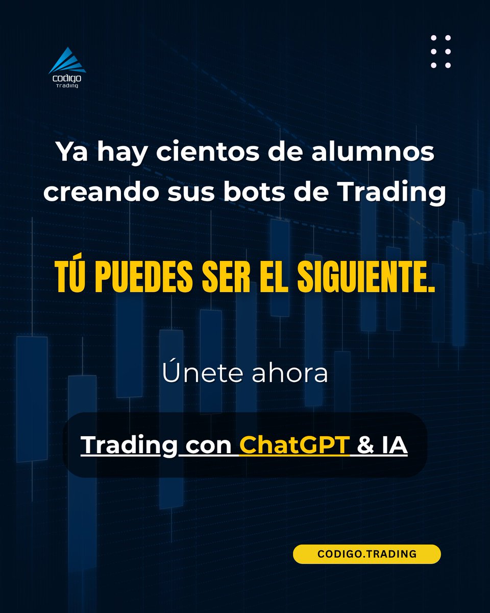 CodigoTrading's tweet image. 🚀 Consigue tu bot de trading GRATIS ⬇️

💬 Inscríbete a nuestra formación aquí:
codigo.trading/trading-chatgp…

⚠️ Advertencia: El trading conlleva alto riesgo de pérdida de capital. La información es solo informativa.

#tradingconia #tradingautomático #botdetrading #trading #ia