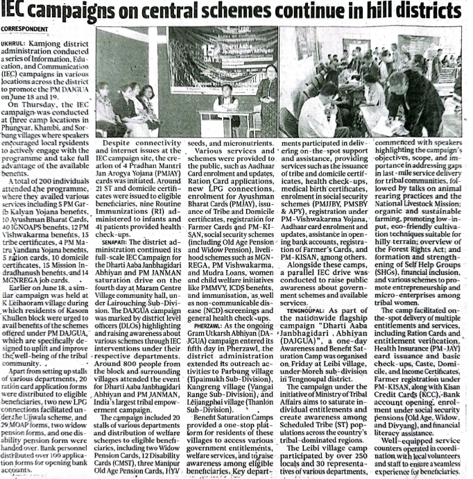 PIB_MoTA's tweet photo. 📢 In a move for inclusive governance, MoTA launches the DhartiAaba Abhiyan (DAJA) - India’s largest tribal outreach campaign
🗻 IEC Camp now reaches Hill District Kamjong, empowering tribal voices and ensuring participatory development. 🇮🇳 #DAJA #Janbhagidari #TribalEmpowerment https://t.co/wsxB8fUZ7I