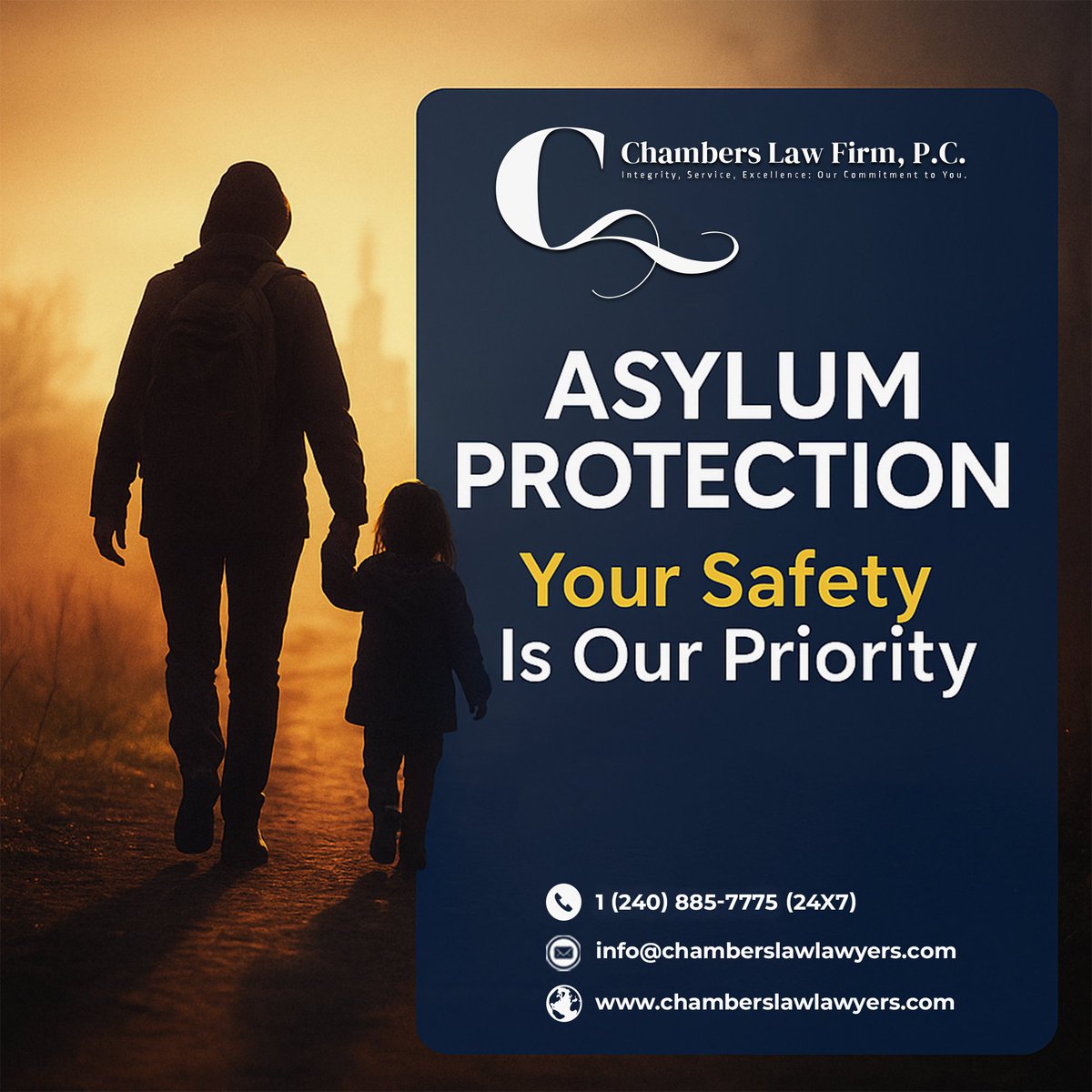 chamberslawfir's tweet photo. 🚨 Fleeing danger or persecution?

At Chambers Law Firm, P.C., your safety is our priority.
Our immigration attorneys are here to guide you through the asylum process with care and confidentiality.

📞 (240) 885-7775
🌐 https://t.co/Fkqn3RQGuX
#AsylumLawyer #ImmigrationHelp https://t.co/xbsl9hCuPJ