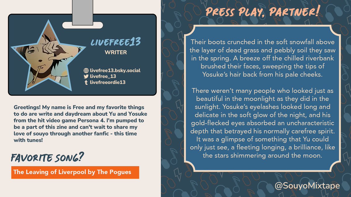 souyomixtape's tweet image. get ready for another certified @livefree_13 souyo fic banger! their fic will get you right in the heart strings 🌙