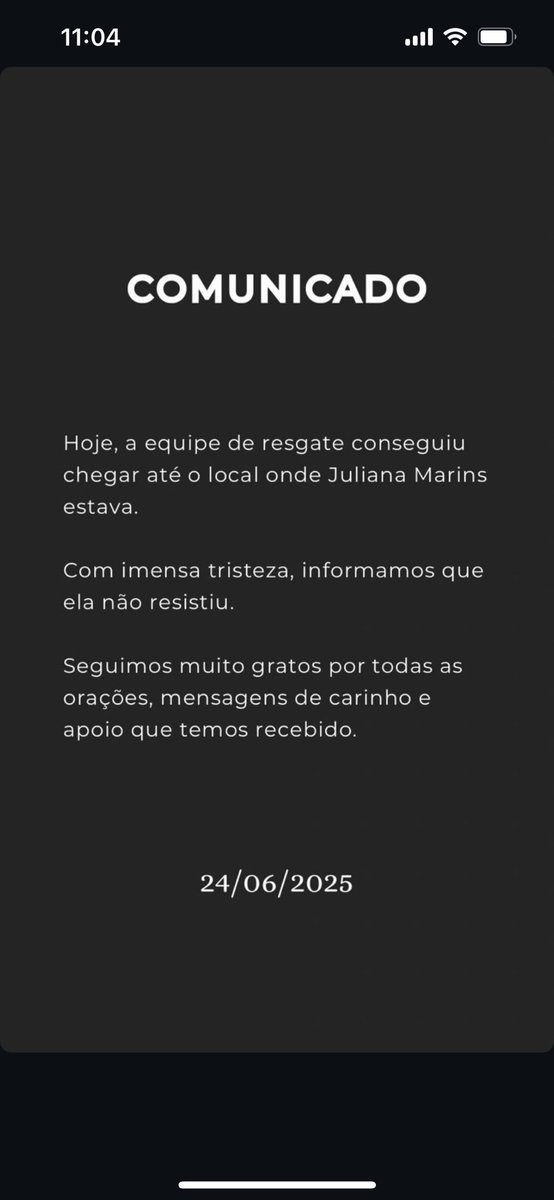 Eu ainda tinha esperança que ela fosse encontrada com vida, mas infelizmente Juliana não resistiu 😢 esse comunicado é oficial da família dela