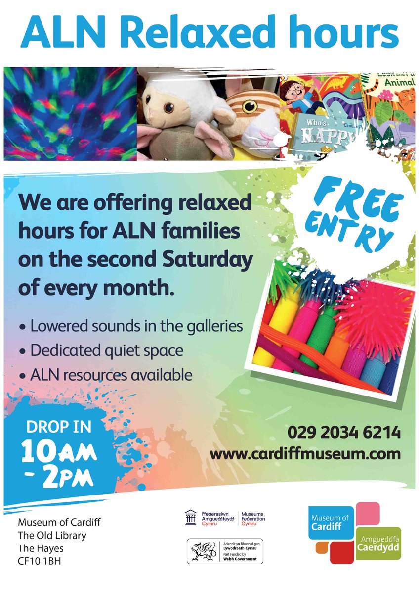 Thanks to Welsh Museums Federation, we now offer relaxed hours for ALN families.

Second Saturday of each month:
· Lowered sounds in the galleries
· Dedicated quiet space
· ALN resources available

Upcoming dates
Sat 12 July
Sat 09 Aug
Drop in 10am - 2pm
cardiffmuseum.com/whatson/aln-re…