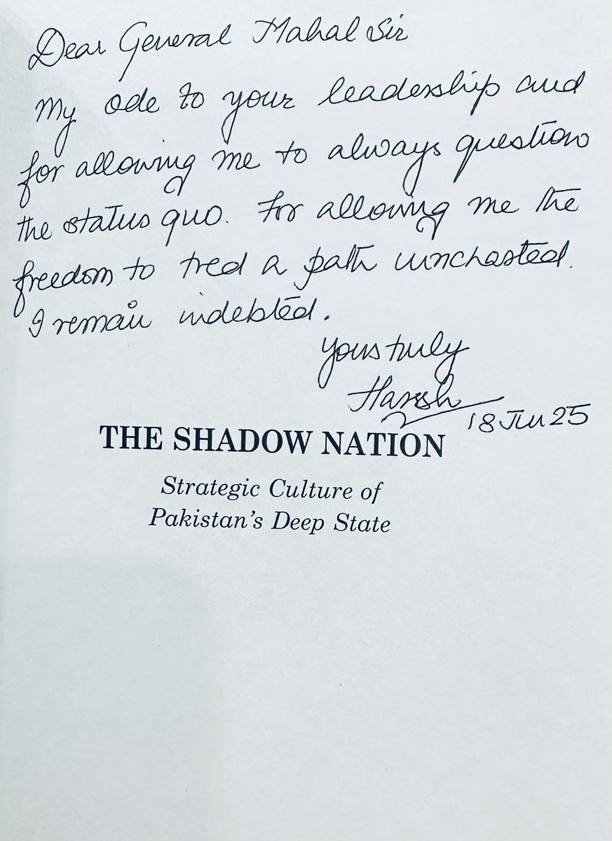 Surprised and thrilled to receive an autographed copy of “The Shadow Nation” by Harsh V Singh. Wish him many more successes in his literary pursuits. The personal inscription added that meaningful touch one will always cherish. A prized addition to my library.