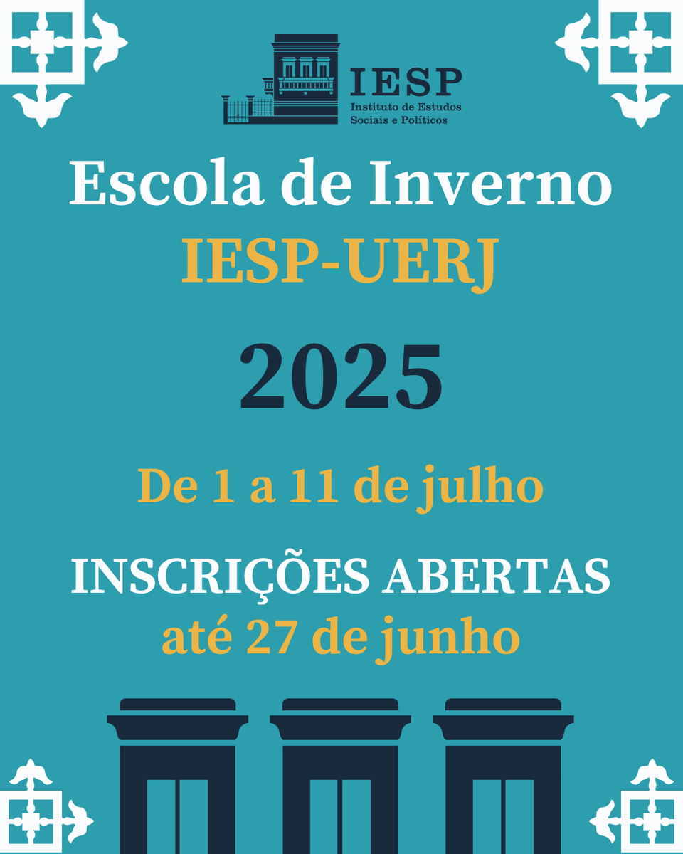 ALACIP (@alacip_oficial) on Twitter photo Entre os dias 1º e 11 de julho de 2025, o <a href="/uerj_iesp/">IESP-UERJ</a>  realiza a 10ª edição da Escola de Inverno IESP-UERJ, que consiste em um programa de formação intensiva em métodos, conceitos e teorias sociais.
+Info: inverno.iesp.uerj.br Entre os dias 1º e 11 de julho de 2025, o <a href="/uerj_iesp/">IESP-UERJ</a>  realiza a 10ª edição da Escola de Inverno IESP-UERJ, que consiste em um programa de formação intensiva em métodos, conceitos e teorias sociais.
+Info: inverno.iesp.uerj.br