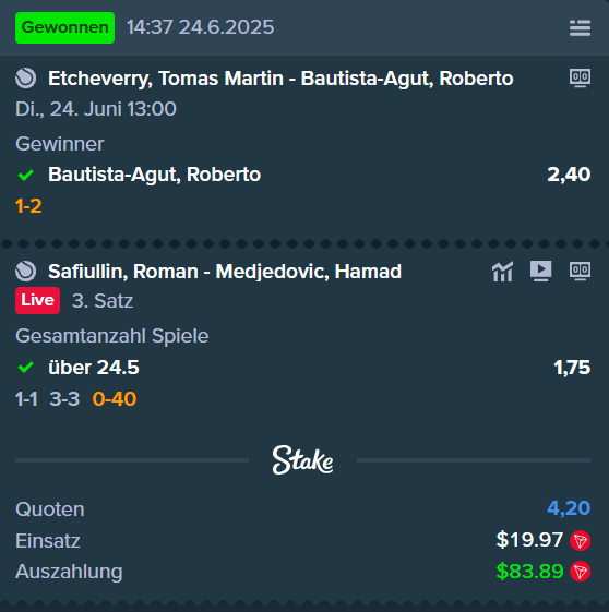 Ace_N_odds's tweet photo. Cash that LIVE Parlay!! 💰💰✅

Let's keep the wins coming... we are Hungry!!

#ATP #tennis #gamblingX #GamblingTwitter #ATPMallorca #win #acenodds #agut #money #stake https://t.co/LixslcLS3J