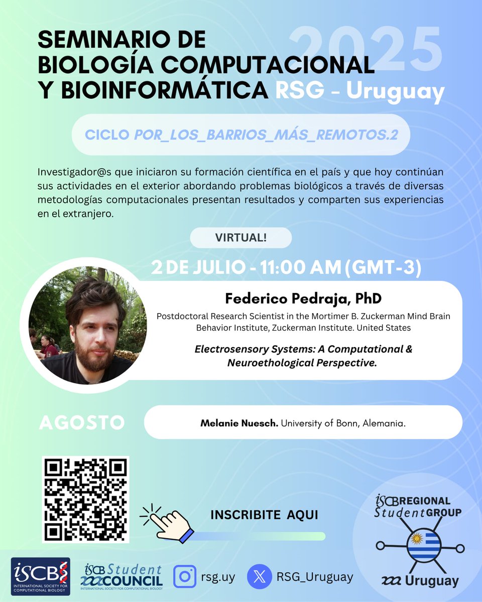 RSG_Uruguay's tweet image. Los invitamos a una nueva sesión del Seminario de Biología Computacional y Bioinformática de RSG Uruguay, en el marco de la edición 2025 del ciclo “Por los barrios más remotos”
El seminario es virtual y libre, con inscripción previa aquí: salavirtual-udelar.zoom.us/meeting/regist…
Los esperamos!