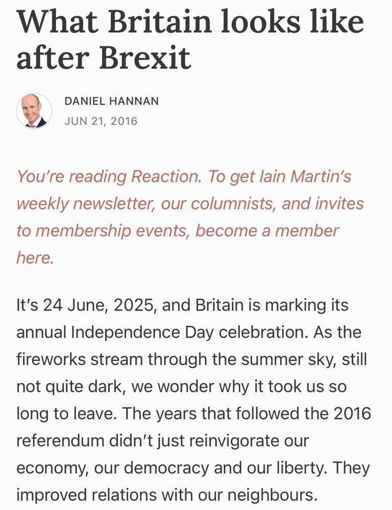 Today is Daniel Hannan Day. A special milestone.

It's a glorious day, Britain's new Independence Day.

That's what he wrote in the runup to the 2016 Brexit referendum.

(In Terminator terms, it's like 4 August 1997.) 

Tomorrow, Daniel Hannan Day will just be a part of history.