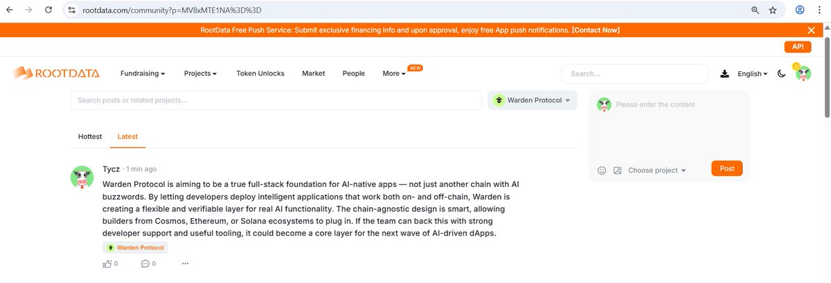 Tycz80's tweet photo. Warden Protocol is building an AI-native L1 with real dev flexibility — on-chain, off-chain, cross-chain. Making intelligent apps truly interoperable feels like a strong move, especially with their chain-agnostic approach. Solid vision.
#RootDataAnalyst https://t.co/Wyi2qS9i9N