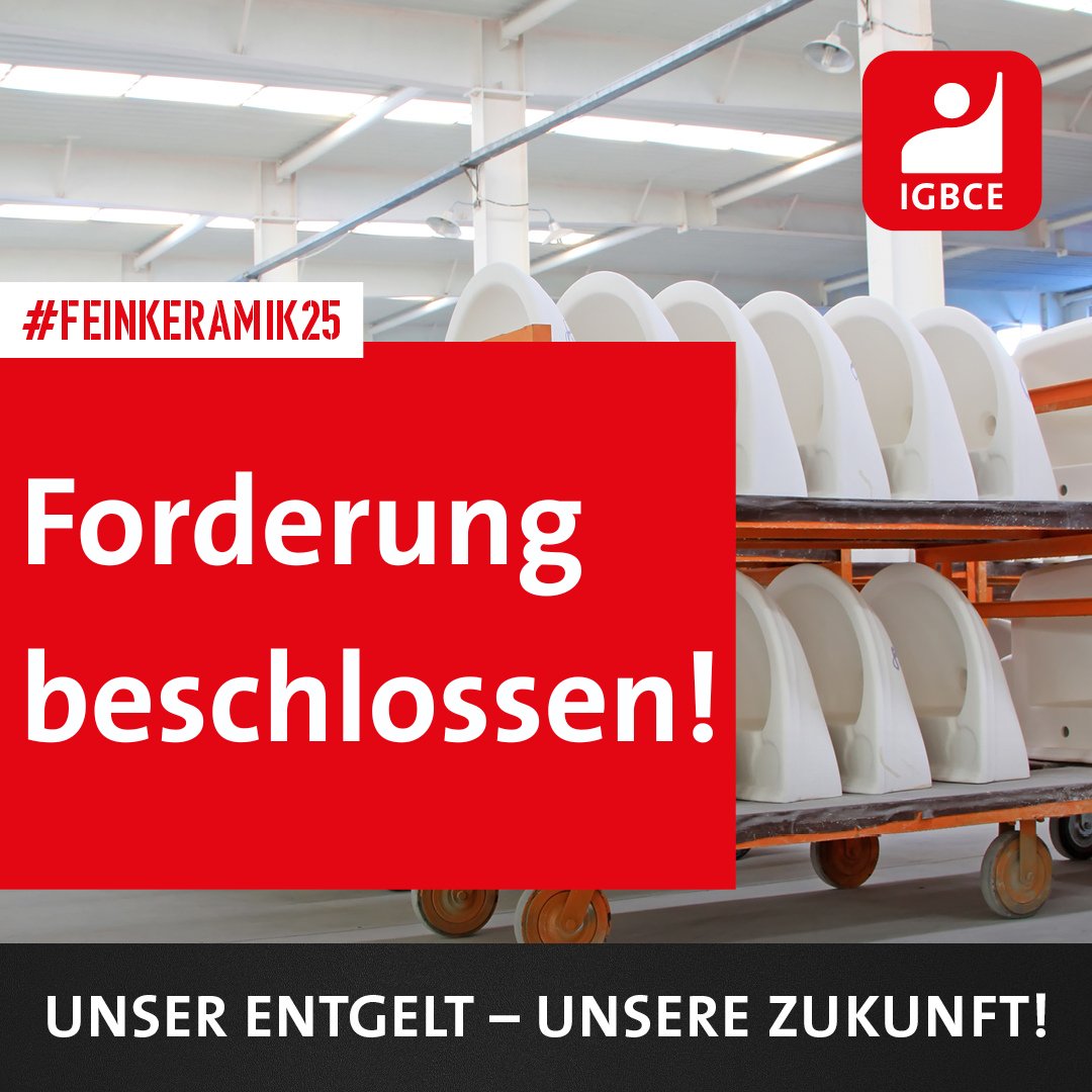 igbce's tweet image. Wir haben für die bundesweit mehr als 18.000 Beschäftigten der feinkeramischen Industrie eine Forderung für die diesjährige Tarifrunde aufgestellt.
Zur #Feinkeramik25-Forderung:
👉 s.igbce.de/Jw83p