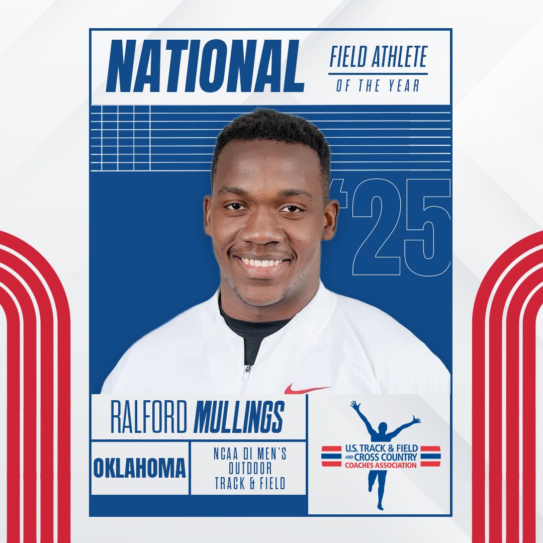 USTFCCCA (@ustfccca) on Twitter photo <a href="/BaylorTrack/">Baylor Track & Field</a> <a href="/NCAATrackField/">NCAA Track & Field</a> Ralford Mullings of <a href="/OU_Track/">Oklahoma T&F & XC</a> was named the National Field Athlete of the Year for the 2025 <a href="/NCAATrackField/">NCAA Track & Field</a> DI Outdoor season.
Mullings went undefeated in DT, became the No. 2 performer in collegiate history & shattered a long-standing NCAA meet record.
ustfccca.org/2025/06/featur… <a href="/BaylorTrack/">Baylor Track & Field</a> <a href="/NCAATrackField/">NCAA Track & Field</a> Ralford Mullings of <a href="/OU_Track/">Oklahoma T&F & XC</a> was named the National Field Athlete of the Year for the 2025 <a href="/NCAATrackField/">NCAA Track & Field</a> DI Outdoor season.
Mullings went undefeated in DT, became the No. 2 performer in collegiate history & shattered a long-standing NCAA meet record.
ustfccca.org/2025/06/featur…