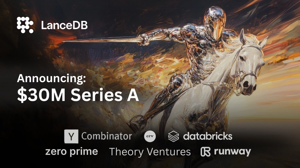 Congrats to the team @LanceDB on their $30M Series A!

LanceDB gives AI teams a single source of truth for all of their AI data and workloads, enabling them to move fast from idea to petabyte-scale production.

lancedb.com/blog/series-a-…