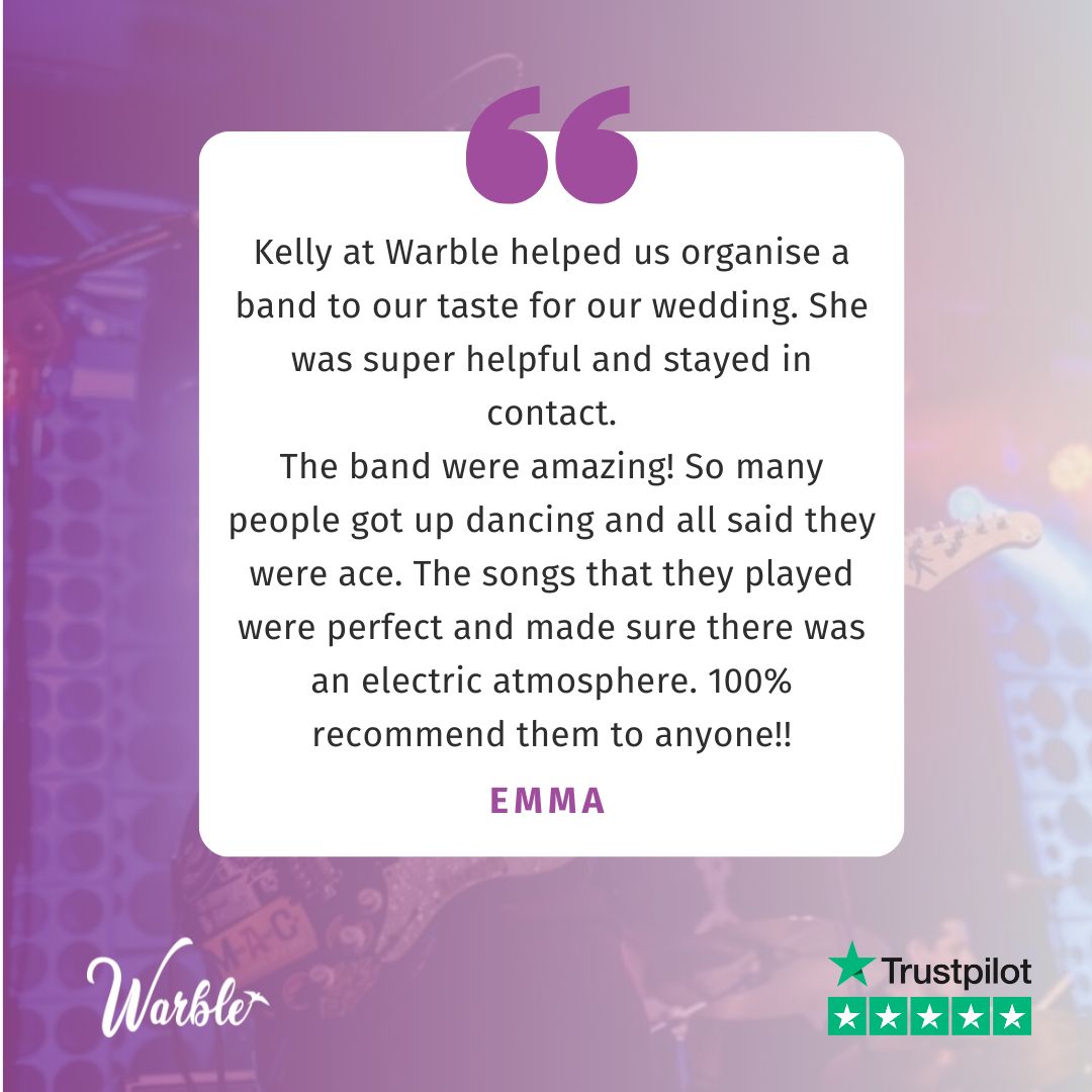 Congratulations, Emma! We're so happy you loved The Magmas as much as we do, and thatthey helped make your big day extra special. 😍

Big shout out to Kelly for the top-notch customer service! 😎

Find out more about The Magmas here 👉 warble-entertainment.com/the-magmas