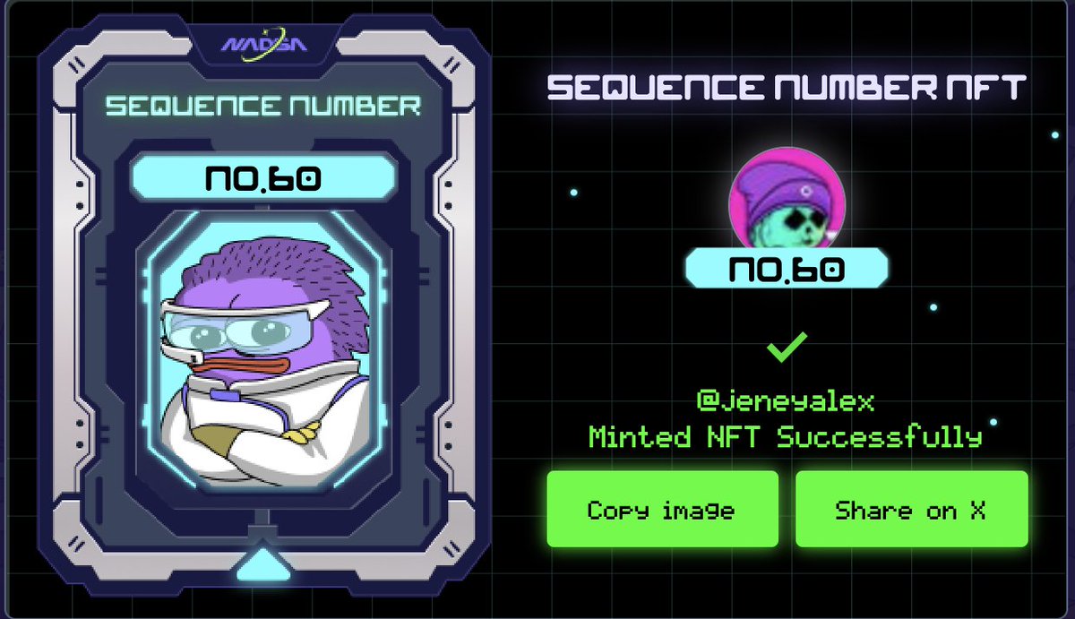 &gt; mint --sequence NFT 
&gt; sequence number minted 
&gt; onboarding complete to One // nadsa.space 
&gt;&gt; welcome to <a href="/0xNADSA/">NADSA</a> 

"In the beginning, there were only a few. The Monadverse is vast, but I was here first.” nadsa.space/api/twitter?im…