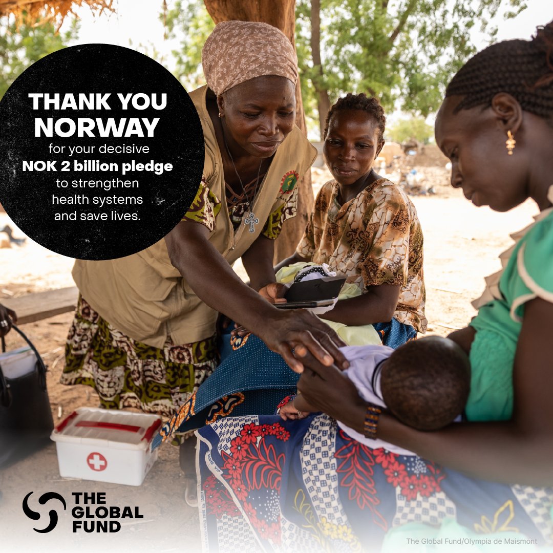 Thank you, Norway!    

Norway is the first public donor to pledge to the <a href="/GlobalFund/">The Global Fund</a>'s Eighth Replenishment – committing NOK 2 billion.    

#Norway’s decisive, early pledge sends a powerful message: strong leadership and global solidarity are vital to strengthen health systems,