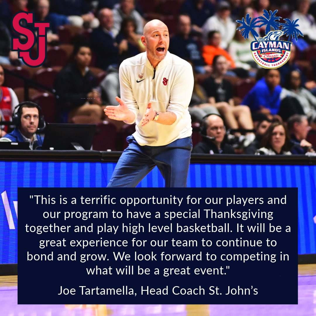 Cayman Islands Classic (@caymanclassic) on Twitter photo Head Coach <a href="/SJUCoachT/">Joe Tartamella</a> and <a href="/StJohnsWBB/">St. John's WBB</a> are ready to bring the heat to paradise this November 28–29! 🔥🏀🌴 Check out what he had to say about the upcoming Cayman Islands Classic! #RedStorm #CaymanIslandsClassic #MakeEmCare Head Coach <a href="/SJUCoachT/">Joe Tartamella</a> and <a href="/StJohnsWBB/">St. John's WBB</a> are ready to bring the heat to paradise this November 28–29! 🔥🏀🌴 Check out what he had to say about the upcoming Cayman Islands Classic! #RedStorm #CaymanIslandsClassic #MakeEmCare
