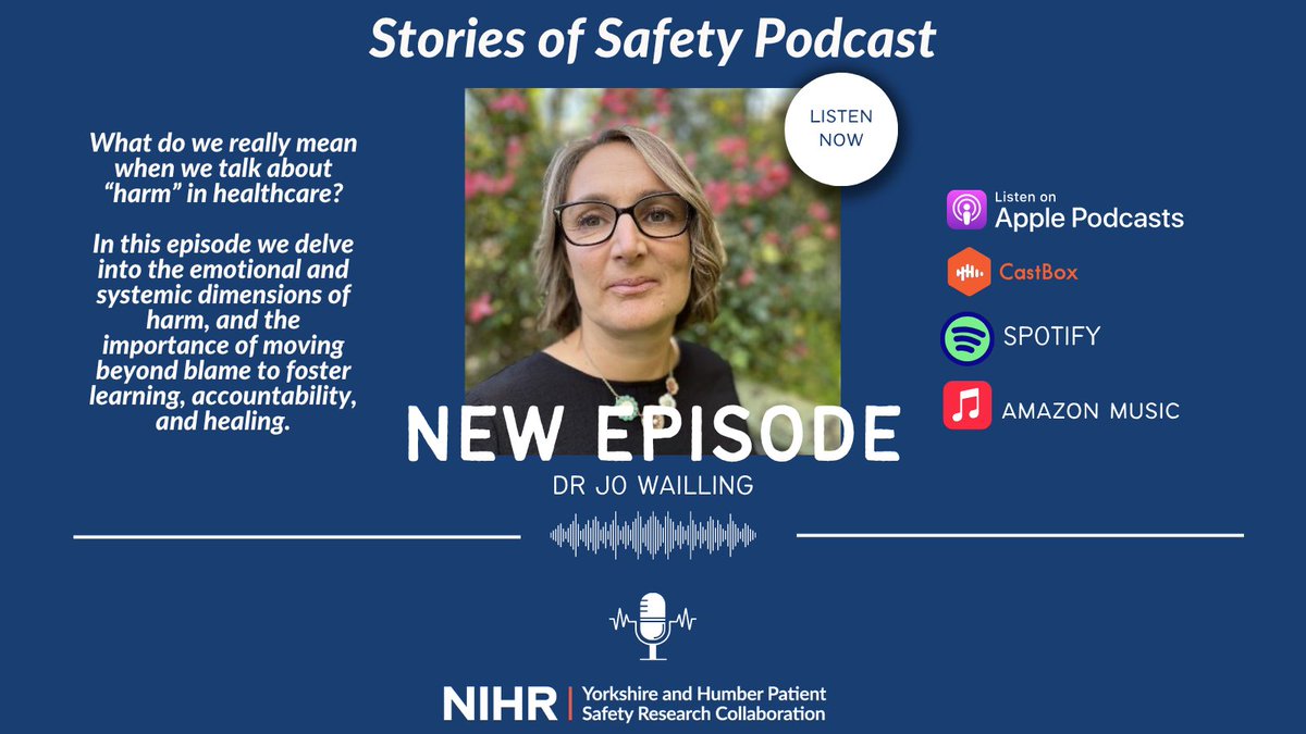 🎧 New episode out now!
Dr <a href="/JWailling/">Jo Wailling</a> joins us on Stories of Safety to talk about harm in #healthcare—what it means, how it happens, &amp; how we move beyond blame to foster learning, accountability &amp; healing.
Listen here or on your favourite podcast app 👇 psrc-yh.nihr.ac.uk/latest/podcast/