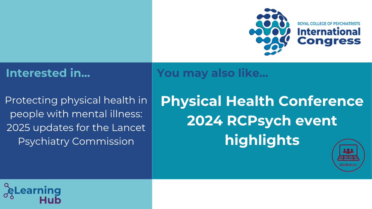 RCPsych eLearning Hub (@rcpsych_elearn) on Twitter photo Interested in today's #RCPsychIC session on protecting physical health in people with mental illness? You may also like our recording of event highlights from the <a href="/rcpsych/">Royal College of Psychiatrists</a> Physical Health Conference 2024.
Available for individual purchase: bit.ly/3XjNC1w Interested in today's #RCPsychIC session on protecting physical health in people with mental illness? You may also like our recording of event highlights from the <a href="/rcpsych/">Royal College of Psychiatrists</a> Physical Health Conference 2024.
Available for individual purchase: bit.ly/3XjNC1w