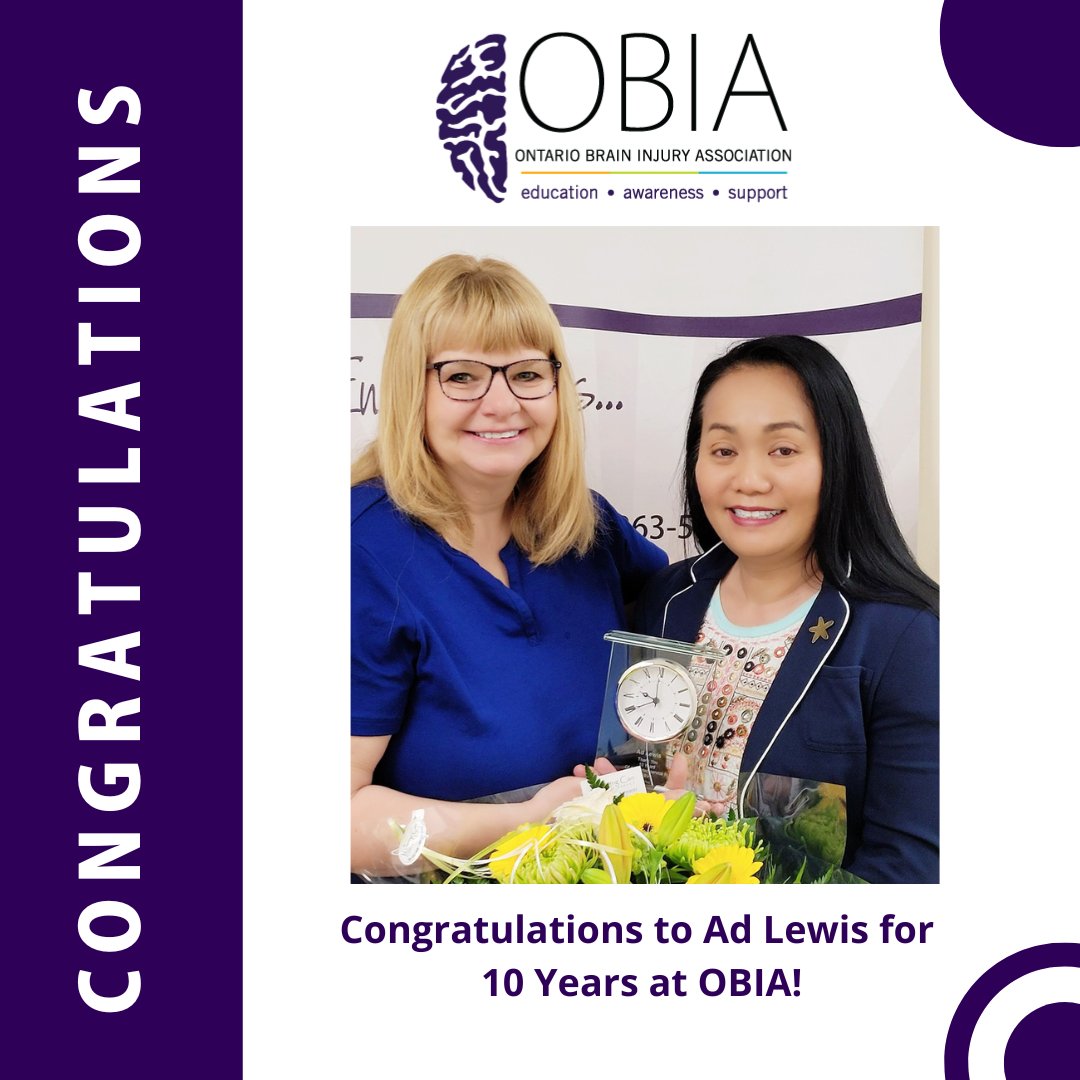🎉 Congratulations to Ad Lewis on an incredible milestone — 10 years with the Ontario Brain Injury Association! 👏

Your dedication, passion, and unwavering commitment have made a lasting impact on the brain injury community across Ontario. 💙