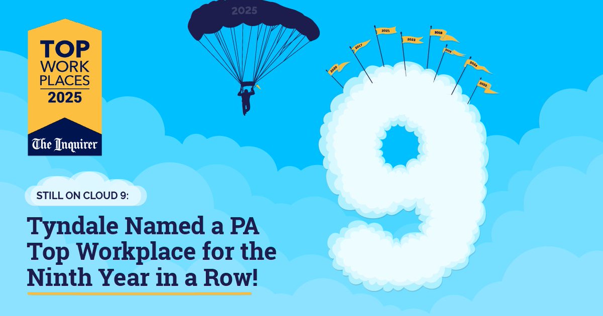 Tyndale has been recognized as a Top Workplace among Greater Philadelphia Area mid-sized companies for the ninth consecutive year!
Learn more: tyndaleusa.com/blog/2025/06/1…
#topworkplace2025 #TopWorkplace #workplaceculture #WorkLifeBalance #EmployeeWellness