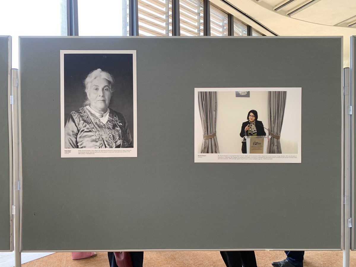 Armembsuisse's tweet image. 🇦🇲 #Armenia proudly joins the #UNOG Photo Exhibition “Not a Woman’s Job?: Women Leading in Multilateralism and Diplomacy.” 
Armenian women have long played a key role in diplomacy and state-building. From Diana Abgar—the world’s first female ambassador in 1920—to today’s