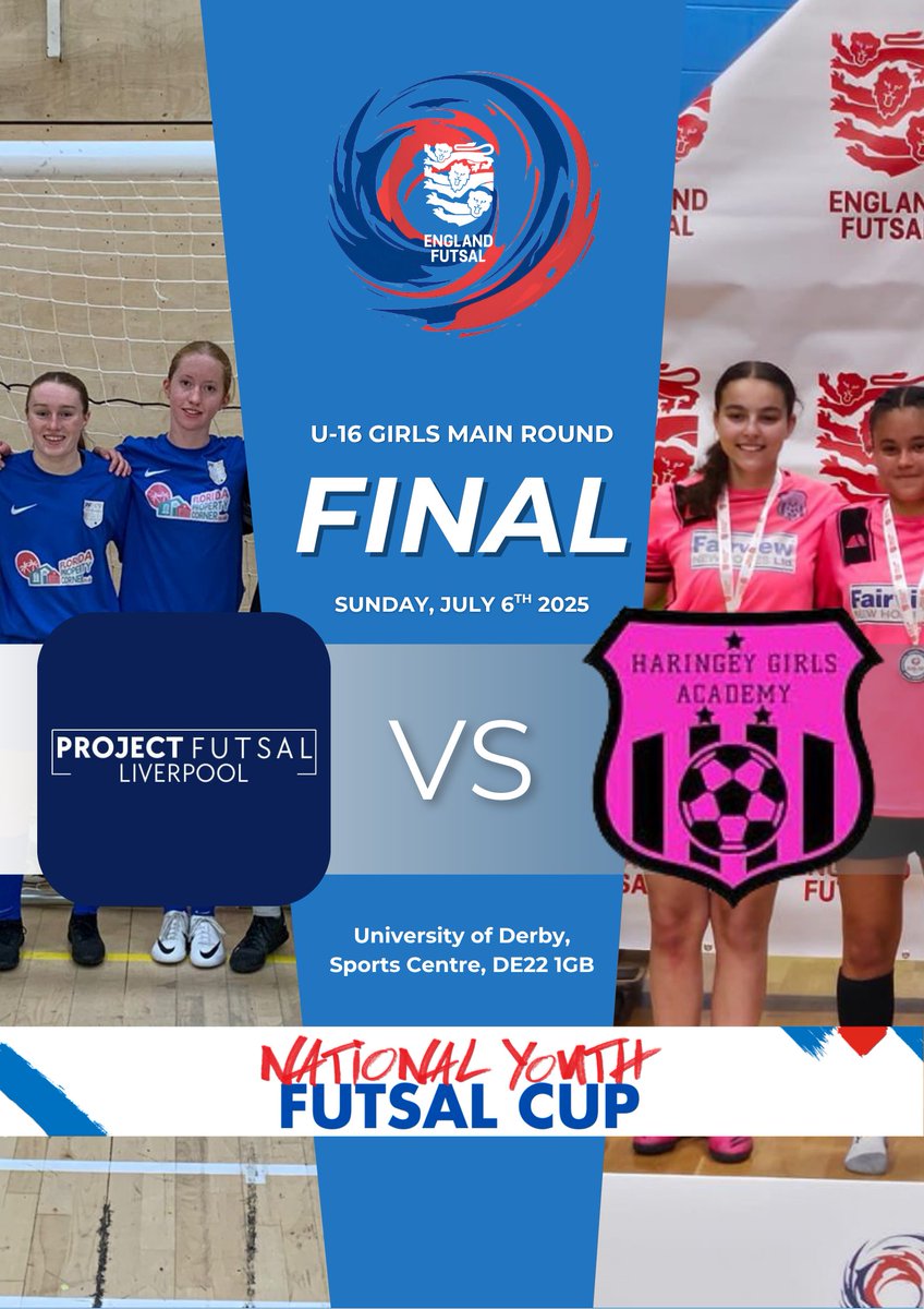 England Futsal (@englandfutsal) on Twitter photo U16 Girls Main Round Final 🦁
It's Liverpool vs London...
<a href="/ProjectFut5al/">Project Futsal</a> vs <a href="/HaringeyGirlsAc/">Haringey Girls</a>
Both sides qualified as winners of their regional qualifiers and now the Merseyside club look to knock the reigning champs off their perch 🤩 U16 Girls Main Round Final 🦁
It's Liverpool vs London...
<a href="/ProjectFut5al/">Project Futsal</a> vs <a href="/HaringeyGirlsAc/">Haringey Girls</a>
Both sides qualified as winners of their regional qualifiers and now the Merseyside club look to knock the reigning champs off their perch 🤩