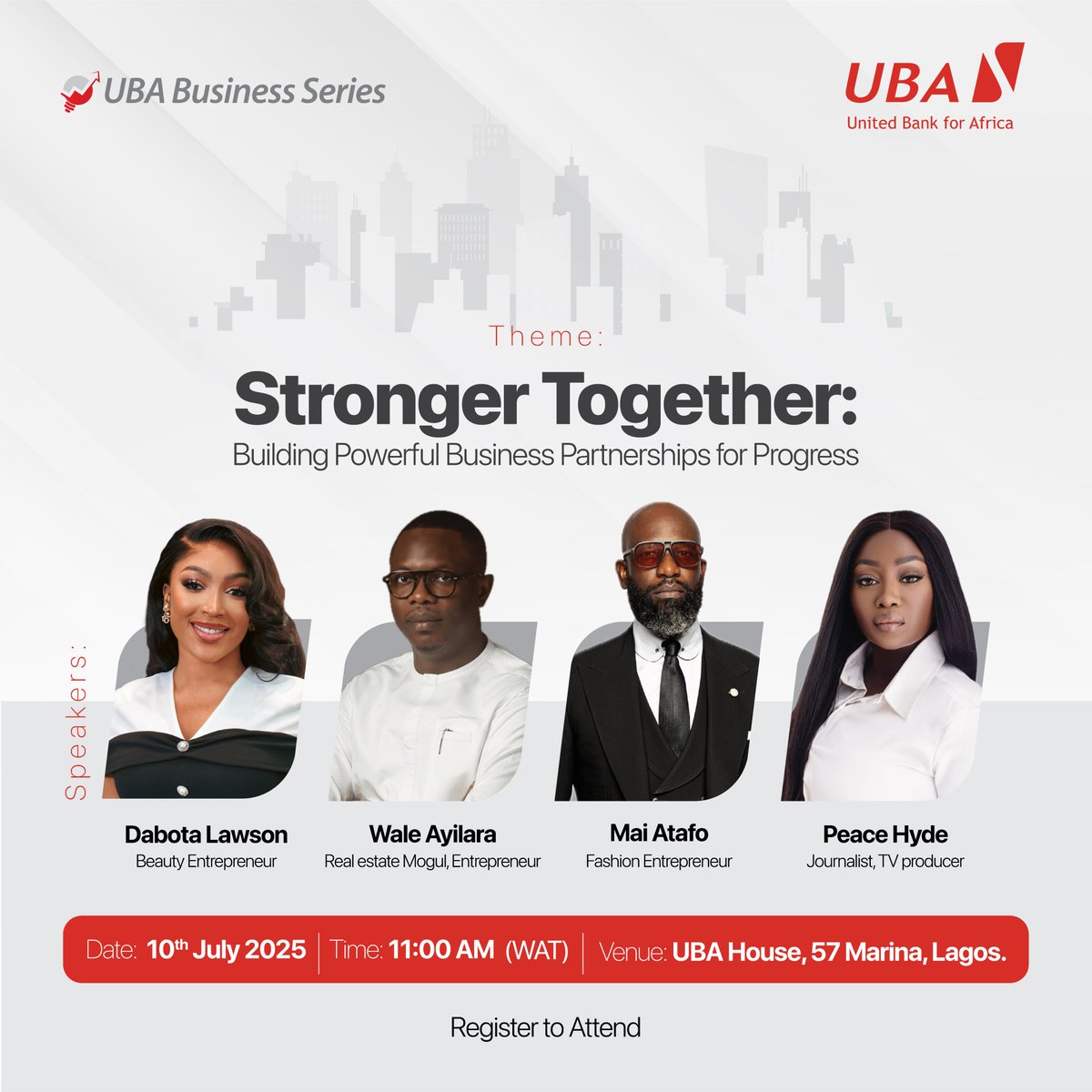 UBA Uganda (@ubauganda) on Twitter photo ๐๐ก๐ข๐ฌ ๐ข๐ฌ๐งโ๐ญ ๐ฒ๐จ๐ฎ๐ซ ๐ญ๐ฒ๐ฉ๐ข๐๐๐ฅ ๐๐ฎ๐ฌ๐ข๐ง๐๐ฌ๐ฌ ๐๐ฏ๐๐ง๐ญ! ๐
Itโs a masterclass in building empires, from beauty to real estate, fashion to film.
Join Dabota Lawson, Wale Ayilara, Mai Atafo, and Peace Hyde as they share the secrets behind powerful business ๐๐ก๐ข๐ฌ ๐ข๐ฌ๐งโ๐ญ ๐ฒ๐จ๐ฎ๐ซ ๐ญ๐ฒ๐ฉ๐ข๐๐๐ฅ ๐๐ฎ๐ฌ๐ข๐ง๐๐ฌ๐ฌ ๐๐ฏ๐๐ง๐ญ! ๐
Itโs a masterclass in building empires, from beauty to real estate, fashion to film.
Join Dabota Lawson, Wale Ayilara, Mai Atafo, and Peace Hyde as they share the secrets behind powerful business