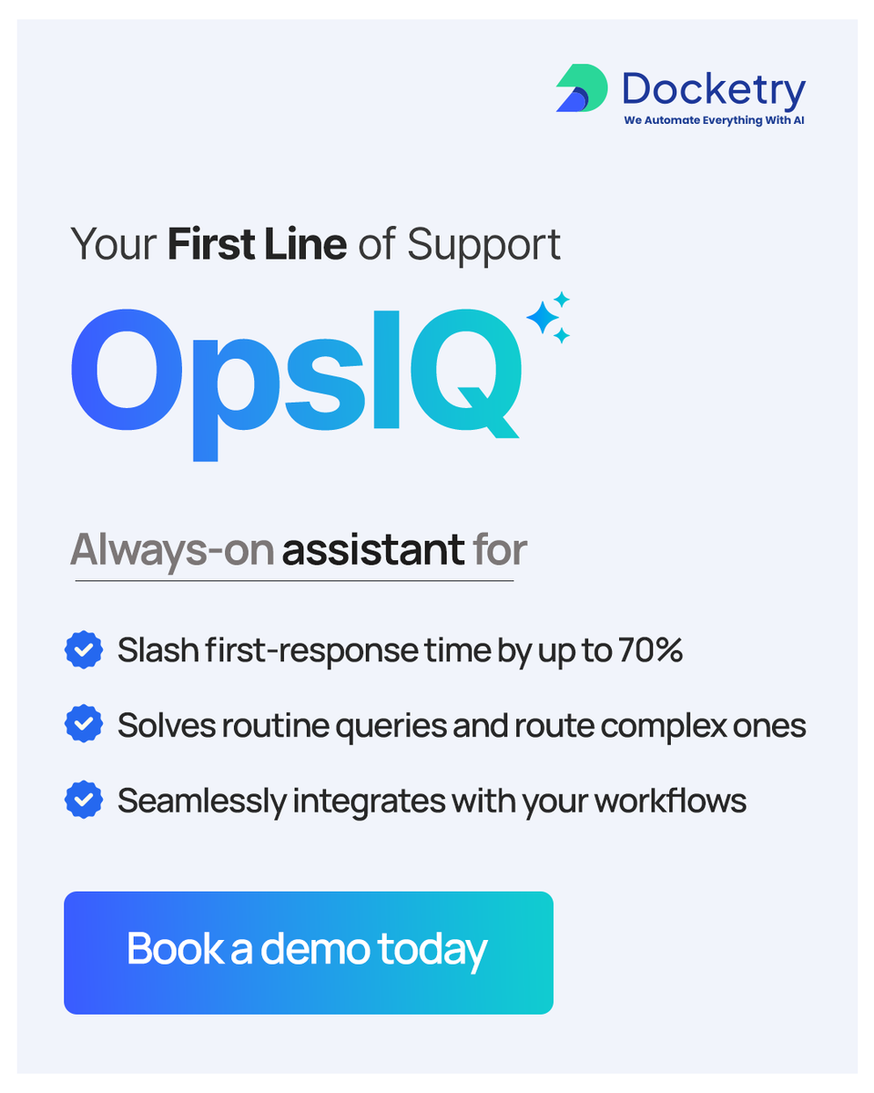 DocketryAi's tweet photo. 📣 Tired of endless pings and follow-ups?

Meet OpsIQ  Your always-on AI support engine that responds fast, routes smartly, and learns as it goes.

Power your frontline with AI-efficiency 👉 https://t.co/FkYGBU3jqF

#OpsIQ #ChatbotEfficiency #AIinAction #DocketryAI #SmartSupport https://t.co/rTvRgGirm2
