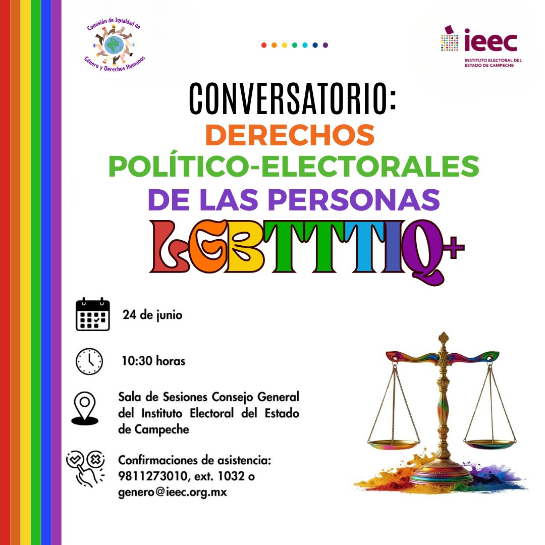 ☝ Hoy a las 10:30 hrs; no te pierdas el Conversatorio "Derechos Político-Electorales de las Personas LGBTTIQ+ 🏳️‍🌈".

Espacio de diálogo que busca fortalecer una participación política más incluyente y libre de discriminación.
 
▶️ #TransmisiónEnVivo: youtube.com/watch?v=bRqAwC…