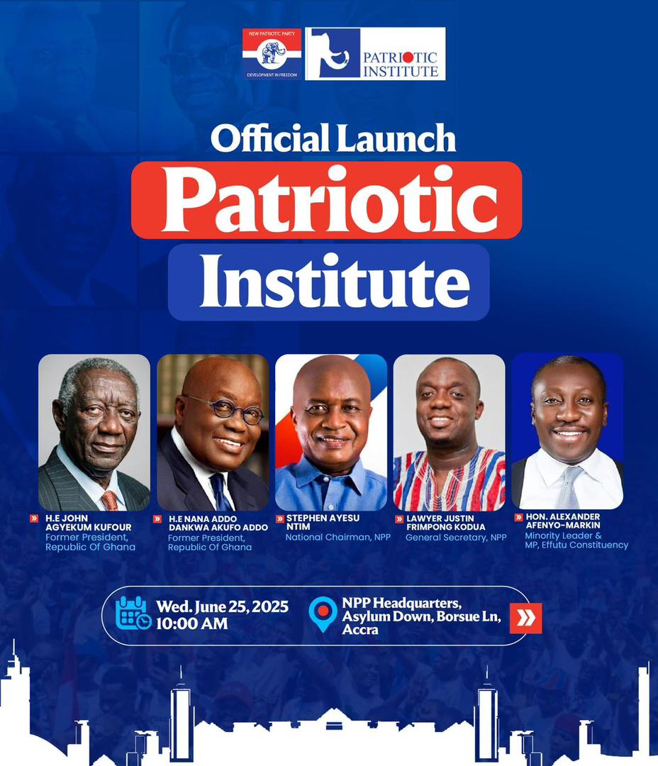 TKTaylor's tweet photo. OFFICIAL LAUNCH OF NPP's  PATRIOTIC INSTITUTE

Venue: NPP Headquarters, Asylum Down
Date: Wednesday, June 25, 2025
Time: 10:00 AM sharp

#NPP_Patriotic_Institute
#Development_In_Freedom  
#Ideological_Leadership https://t.co/wwZiC6STDd