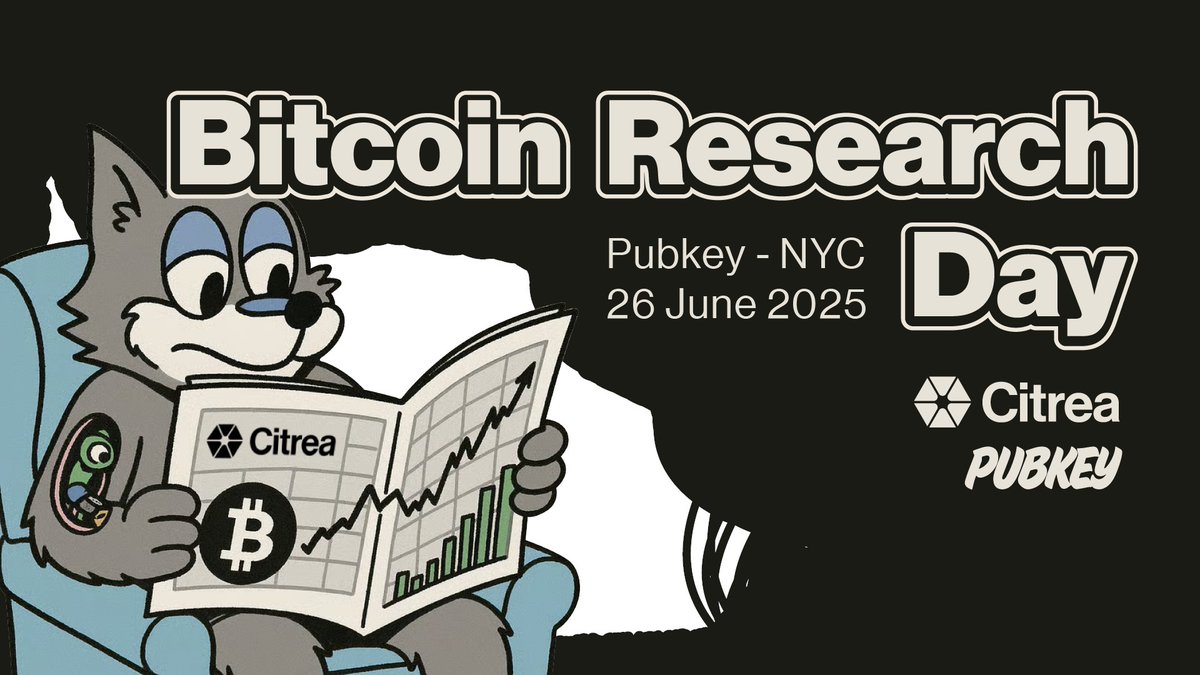 Citrea (@citrea_xyz) on Twitter photo Bitcoin Research Day NYC kicks off this Thursday, June 26, 3pm at <a href="/PubKey/">PUBKEY</a> π»
Huge thank you to <a href="/wsfoxley/">Will Foxley</a> for MC'ing the event with our <a href="/hiroto_btc/">Gabe εδ» Parker ππ</a> and to <a href="/blockspacepod/">Blockspace Media</a>, who will be hosting the live stream of the event!
The agenda and speakers are π₯. Let's dive in π Bitcoin Research Day NYC kicks off this Thursday, June 26, 3pm at <a href="/PubKey/">PUBKEY</a> π»
Huge thank you to <a href="/wsfoxley/">Will Foxley</a> for MC'ing the event with our <a href="/hiroto_btc/">Gabe εδ» Parker ππ</a> and to <a href="/blockspacepod/">Blockspace Media</a>, who will be hosting the live stream of the event!
The agenda and speakers are π₯. Let's dive in π
